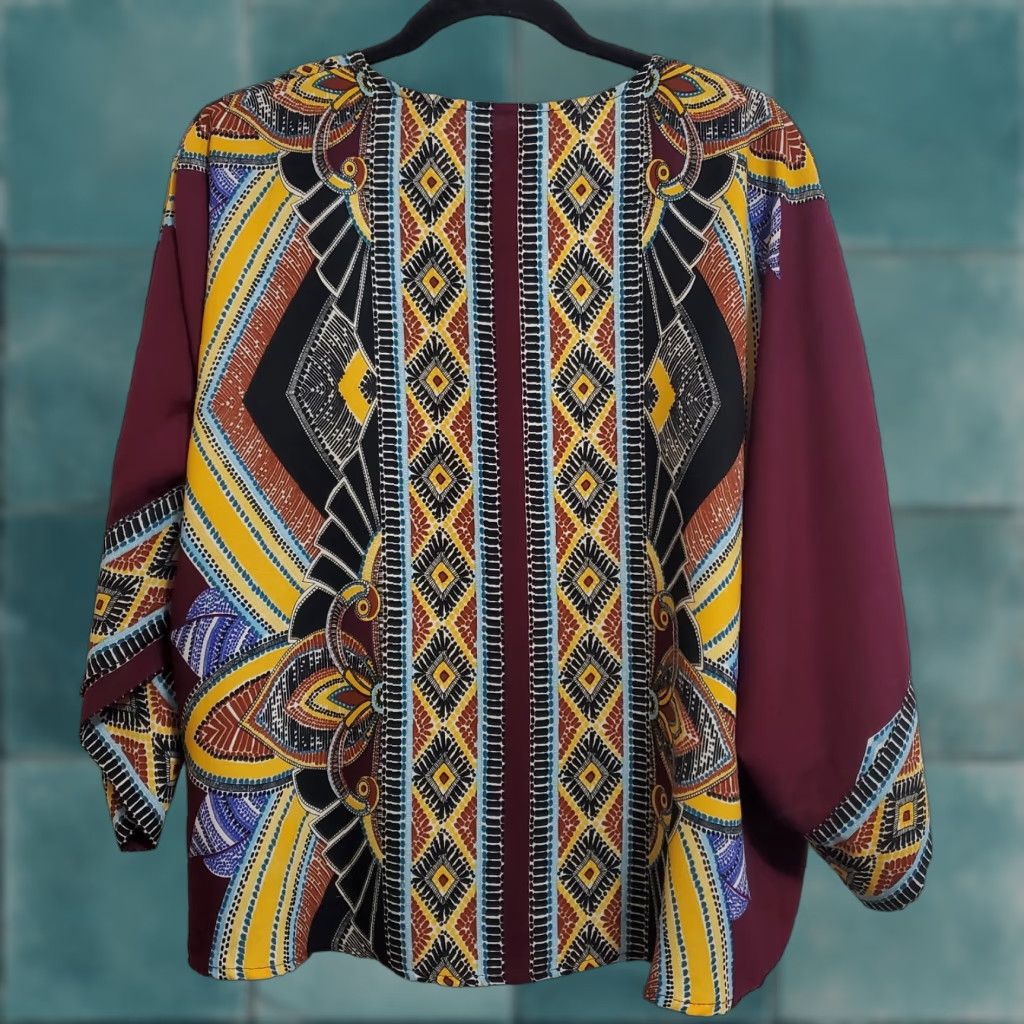 Anthropologie GREYLIN Prerna Jacket Women S Multicolor Print Lightweight Open Front Boho Kimono Sleeve