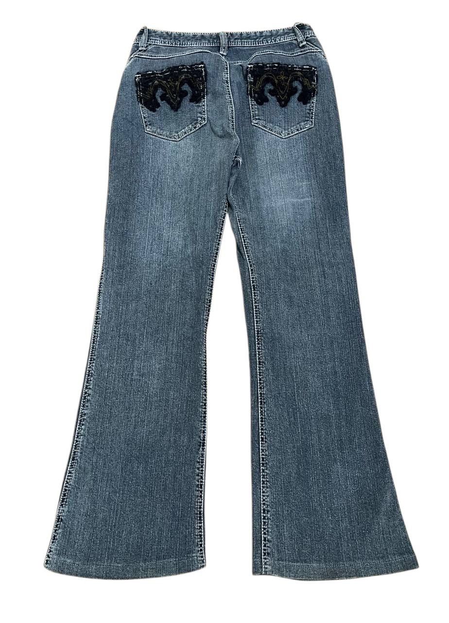 Flare Jeans Japanese low rise faded bootcut denim embroided