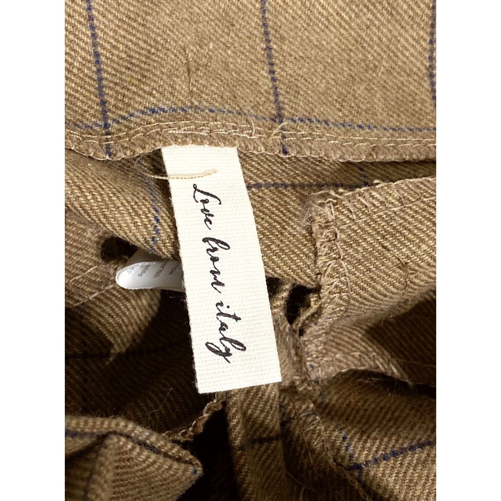 Vintage Love From Italy Trousers Size Medium Wool Blend Brown Blue Check Crop L24” Women Adjustable Zip/Belted Casual 70% Polyester 15% Wool 15% Viscose Size 32" / US 10 / IT 46 - 6 Thumbnail