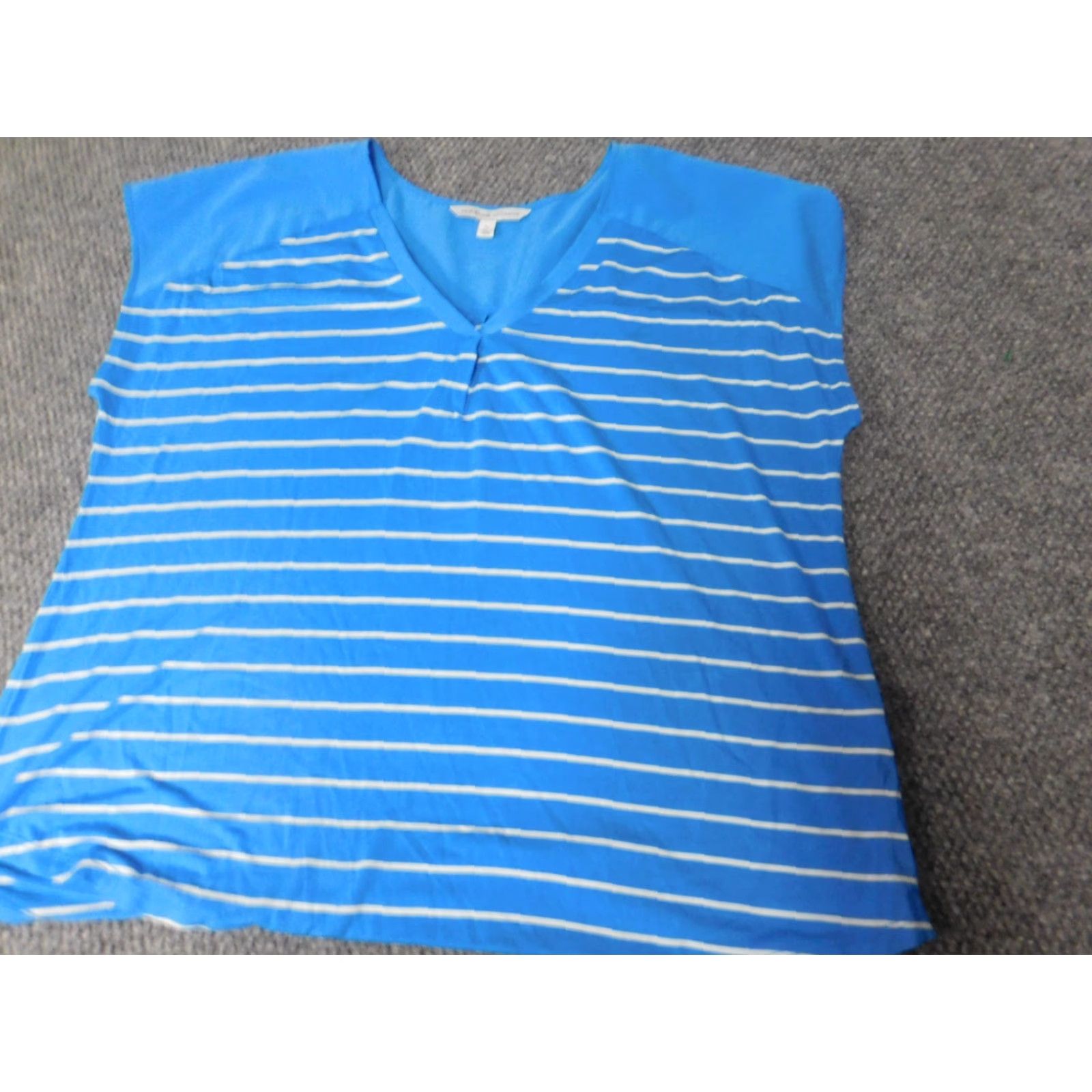 Vintage Adrienne Vittadini Blouse XL Womens Blue Striped Pullover Dolman Sleeve Collared Button Polyester Down” Size XL / US 12-14 / IT 48-50 - 3 Thumbnail