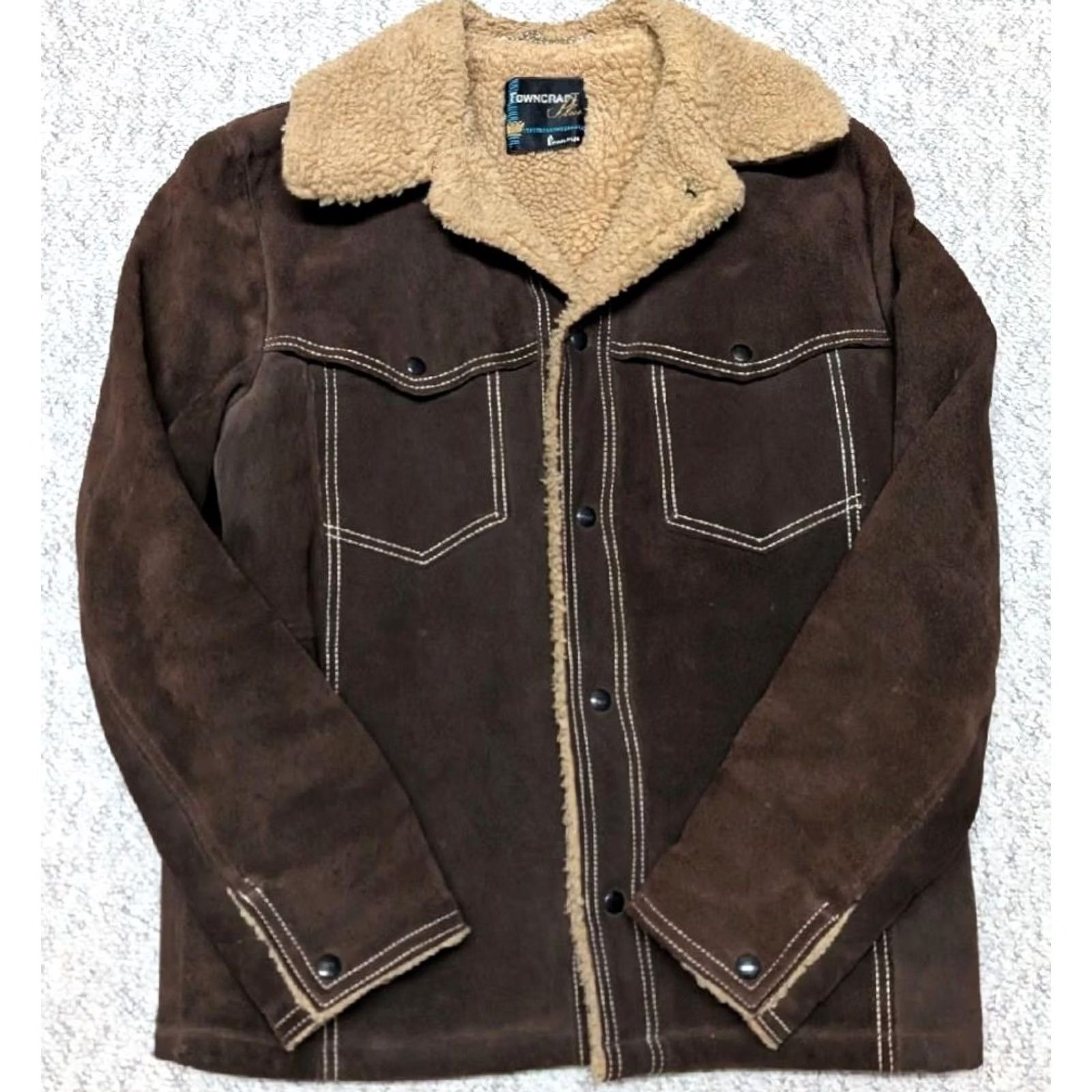JCPenney VINTAGE WESTERN sherpa TRUCKER Jacket M brown COWHIDE split-suede cowboy Mens Size US M / EU 48-50 / 2 - 2 Thumbnail