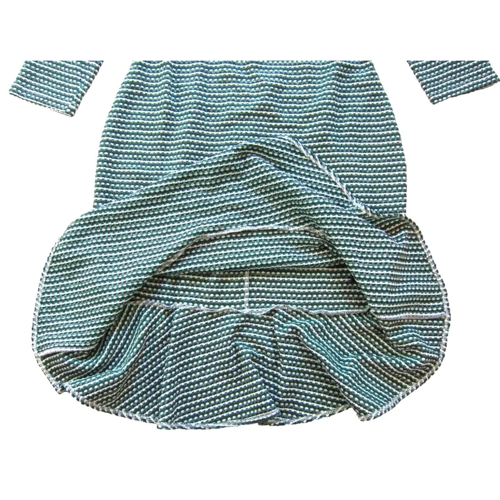Vintage ECI New York Tweed Polka Dot 3/4 Sleeve Smock Dress Medium Green Grey Polka Dot Dress Size M / US 6-8 / IT 42-44 - 7 Thumbnail