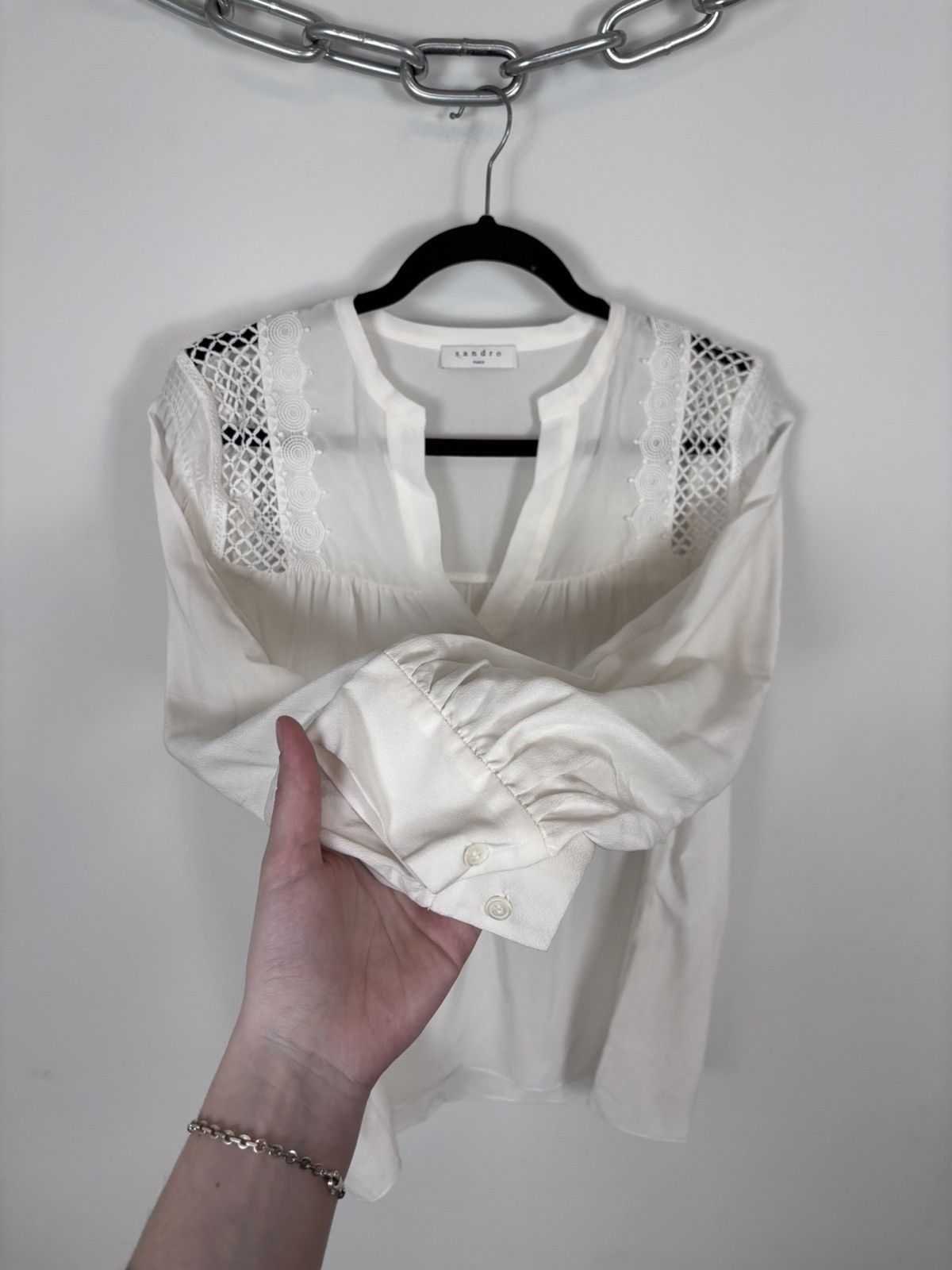 Sandro Sandro Paris NWT Tommy Women’s Ecru White Silk Blouse Shirt Size S / US 4 / IT 40 - 8 Thumbnail