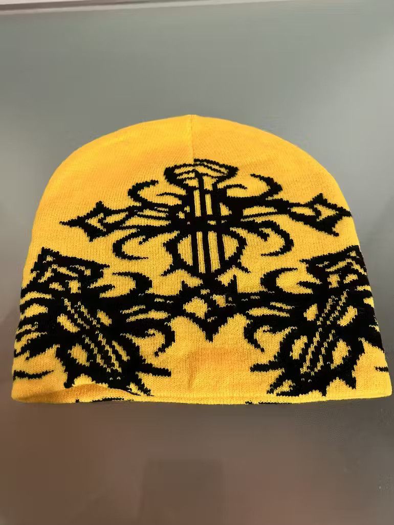 image of Vintage Gothic Cross Beanie (Yellow), Men's