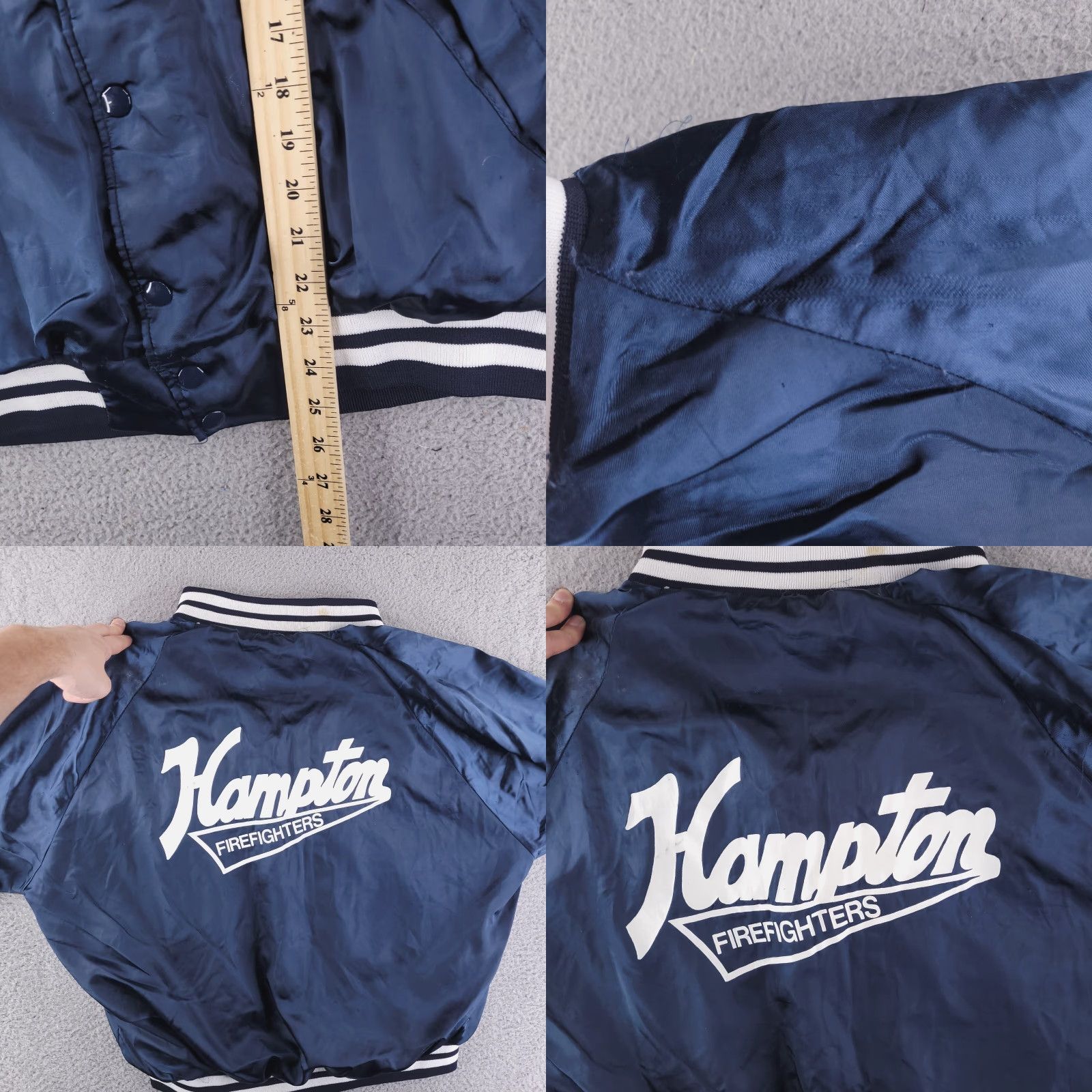Dunbrooke VINTAGE Dunbrooke Jacket Mens XL Satin Navy Nylon Bomber Blue Firefighter Varsity Jacket Mens XL Size US XL / EU 56 / 4 - 8 Thumbnail