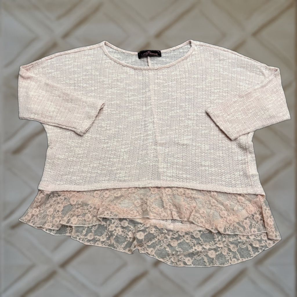 Almost Famous Almost Famous Knit Pullover Sweater Womens Pink Dolman Sleeve Marled Lace Trim Knit Size L / US 10 / IT 46 - 1 Thumbnail
