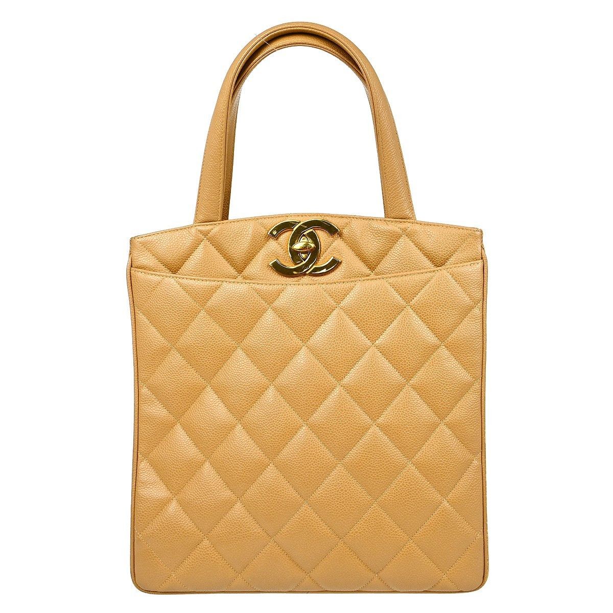 Chanel Vintage CC Lock Pocket Tote Quilted Caviar
