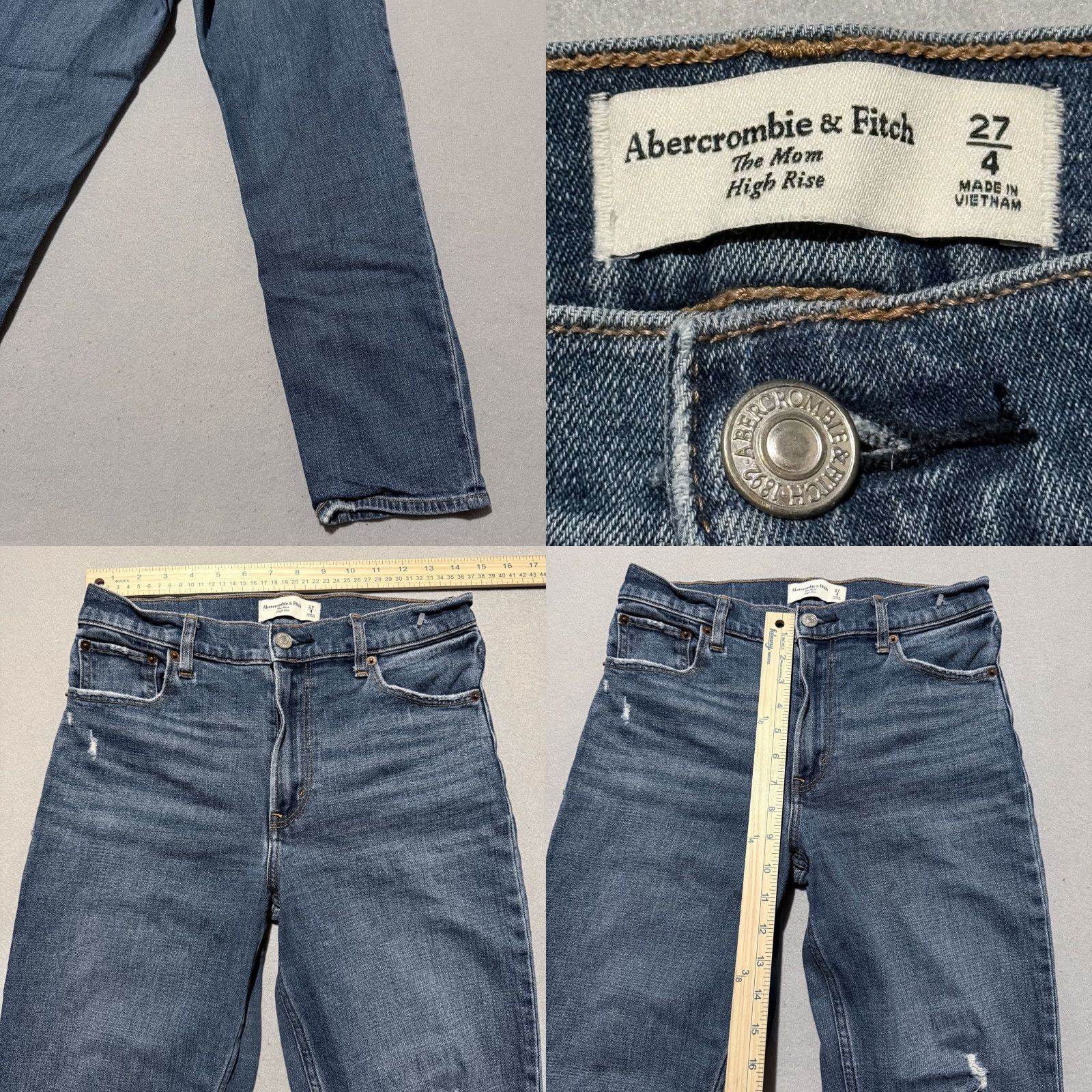 Abercrombie & Fitch Abercrombie & Fitch The Mom High Rise Jeans Women's Blue Denim Distressed - 4 Size 27" / US 4 / IT 40 - 8 Thumbnail