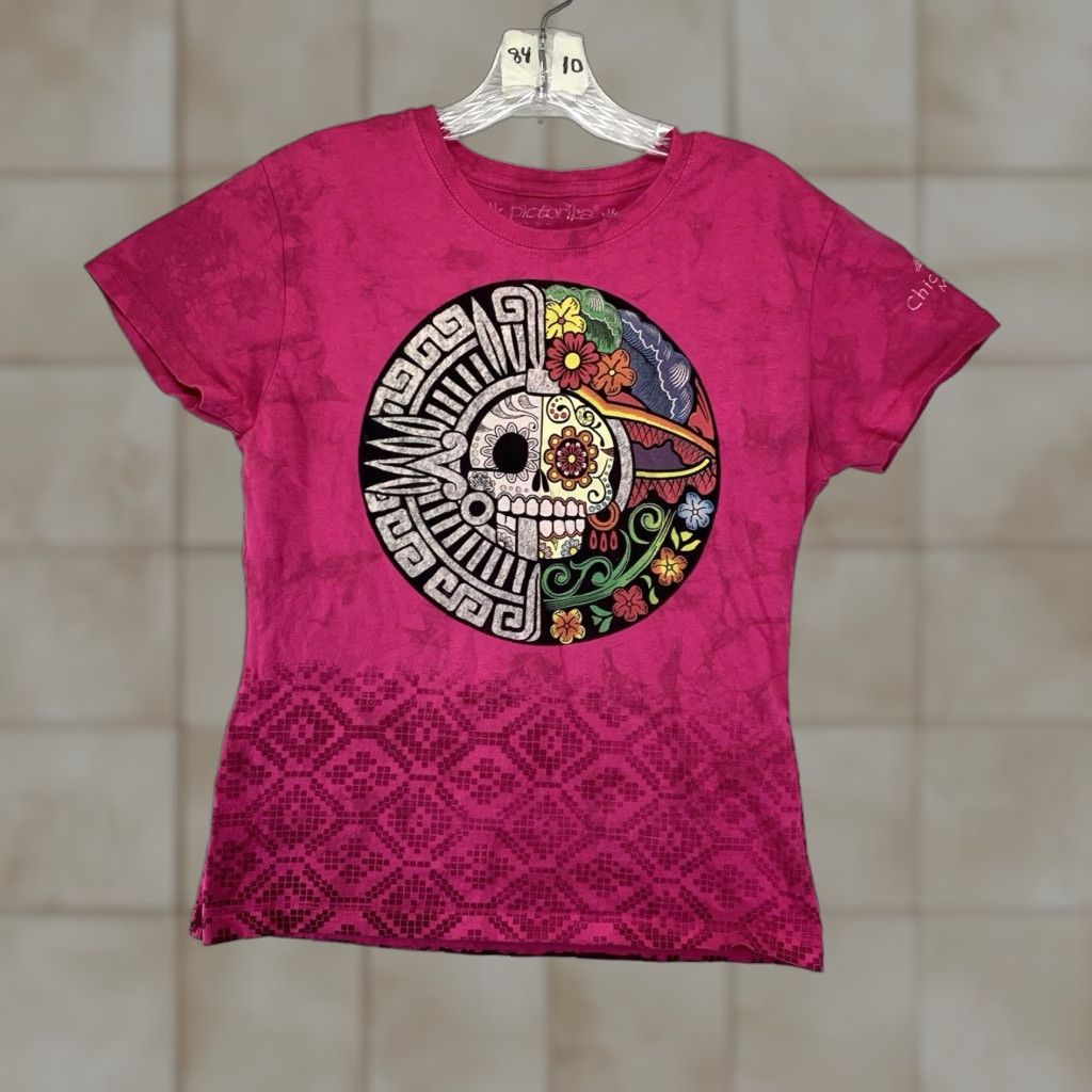 Sugar WOMEN'S PICTORAIA SUGAR SKULL ART T-SHIRT LARGE MAGENTA COLORFUL COTTON GRAPHIC AZTEC BOHEMIAN Size L / US 10 / IT 46 - 1 Thumbnail