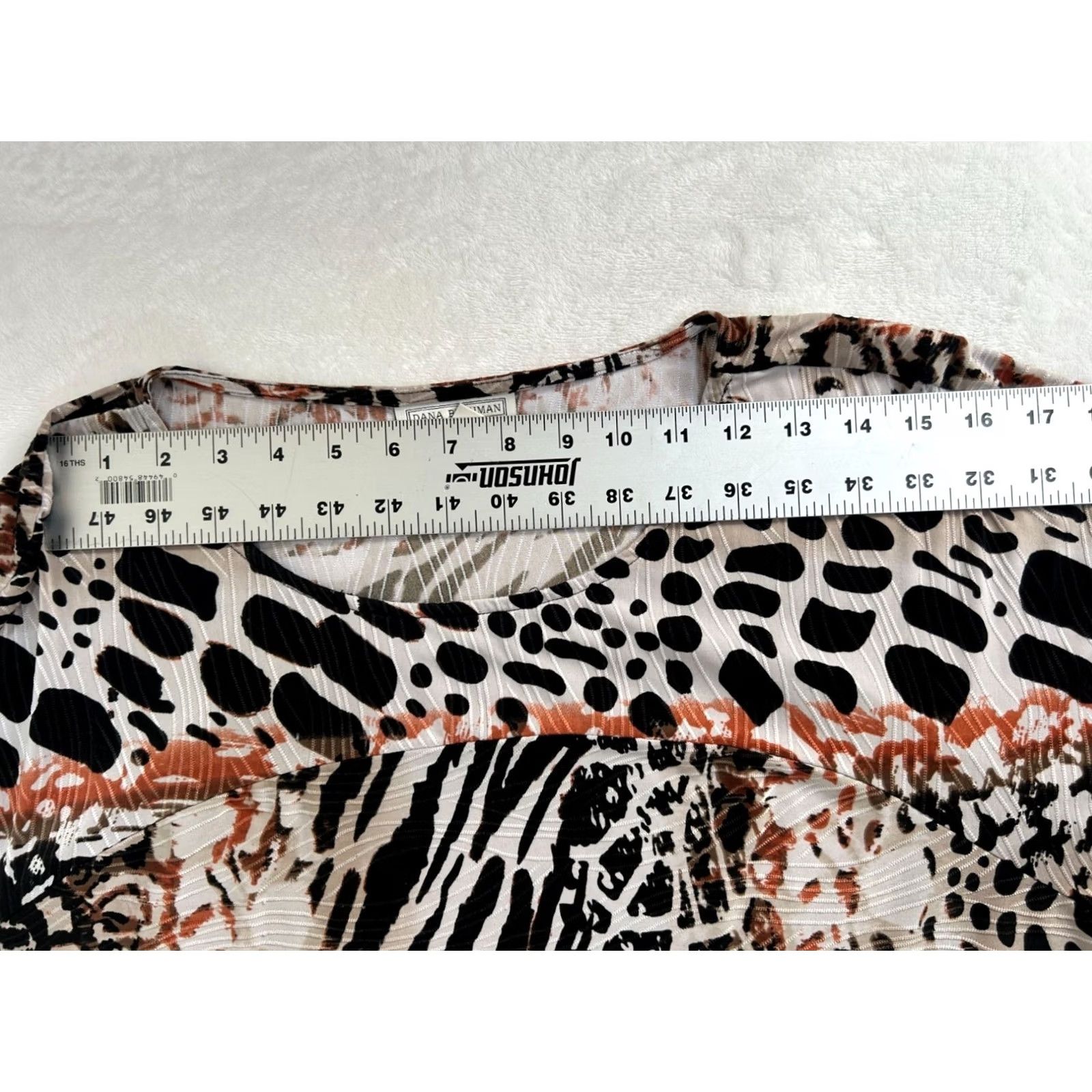 Vintage Dana Buchman Womens Mixed Animal Print 3/4 Sleeve Top XL Black Brown Stretch Size XL / US 12-14 / IT 48-50 - 7 Thumbnail
