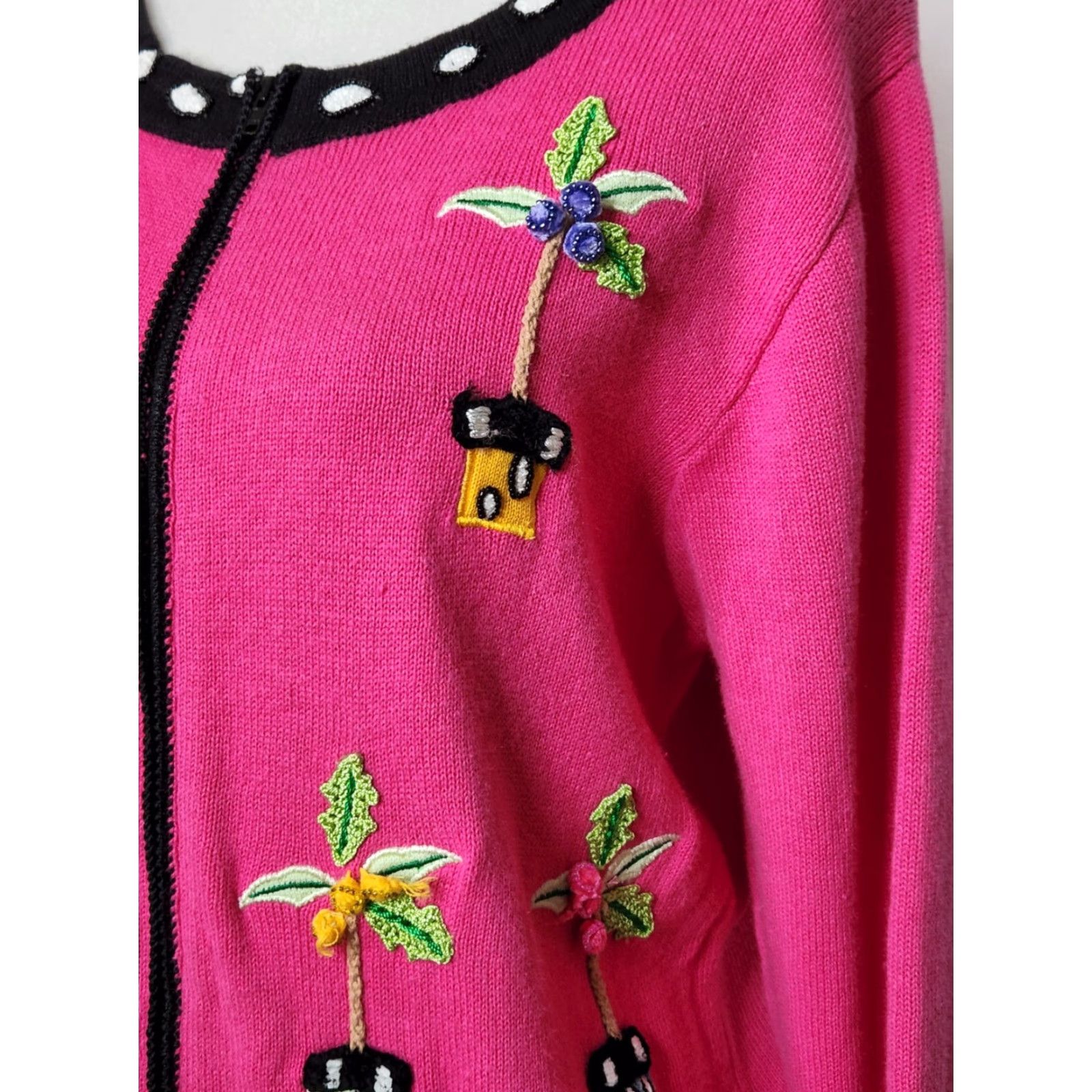 Quacker Factory Quacker Factory Sweater Womens Full Zip Embroidered Palm Trees Pink M Size M / US 6-8 / IT 42-44 - 6 Thumbnail