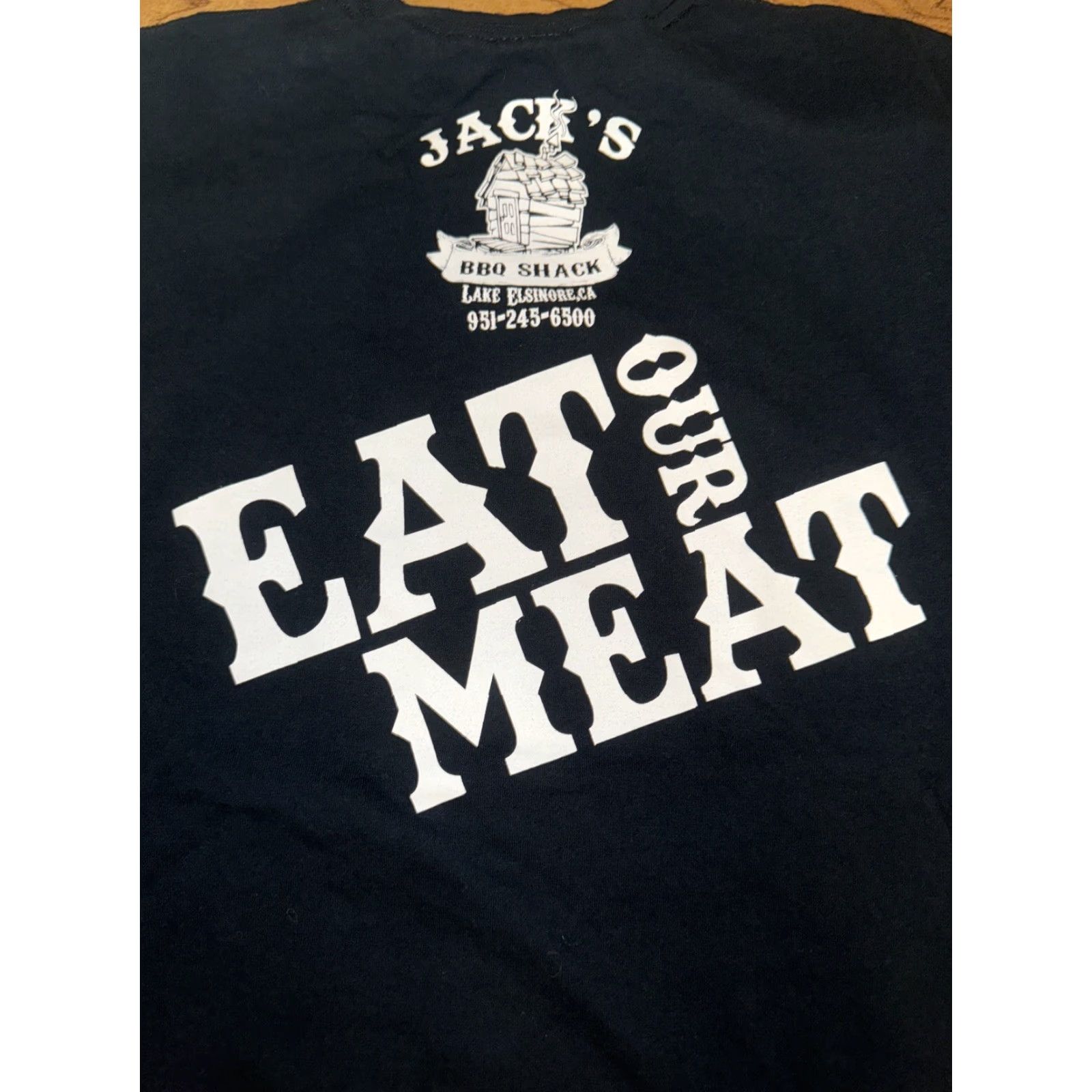 Vintage Jacks BBQ Shack T-Shirt Eat Our Meat Black L Mens Shirt Size US L / EU 52-54 / 3 - 4 Thumbnail