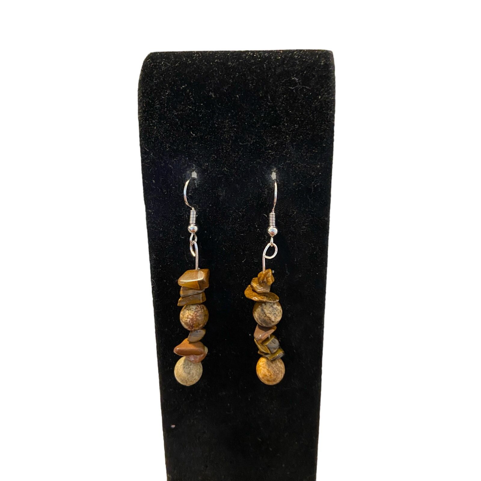 Handmade jasper and tigers eye earrings silver tone Size ONE SIZE - 1 Thumbnail