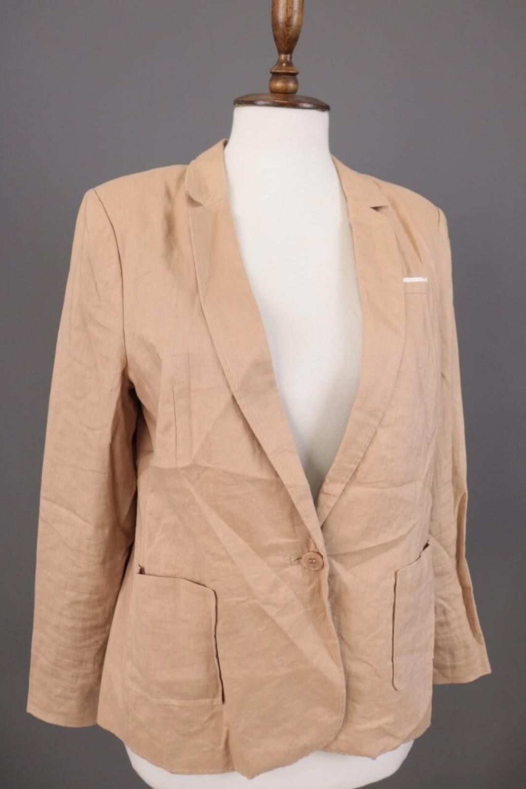 Oscar De La Renta Oska Beige 100% Linen Single Breasted Blazer Jacket Size 2 Size XS / US 0-2 / IT 36-38 - 5 Thumbnail