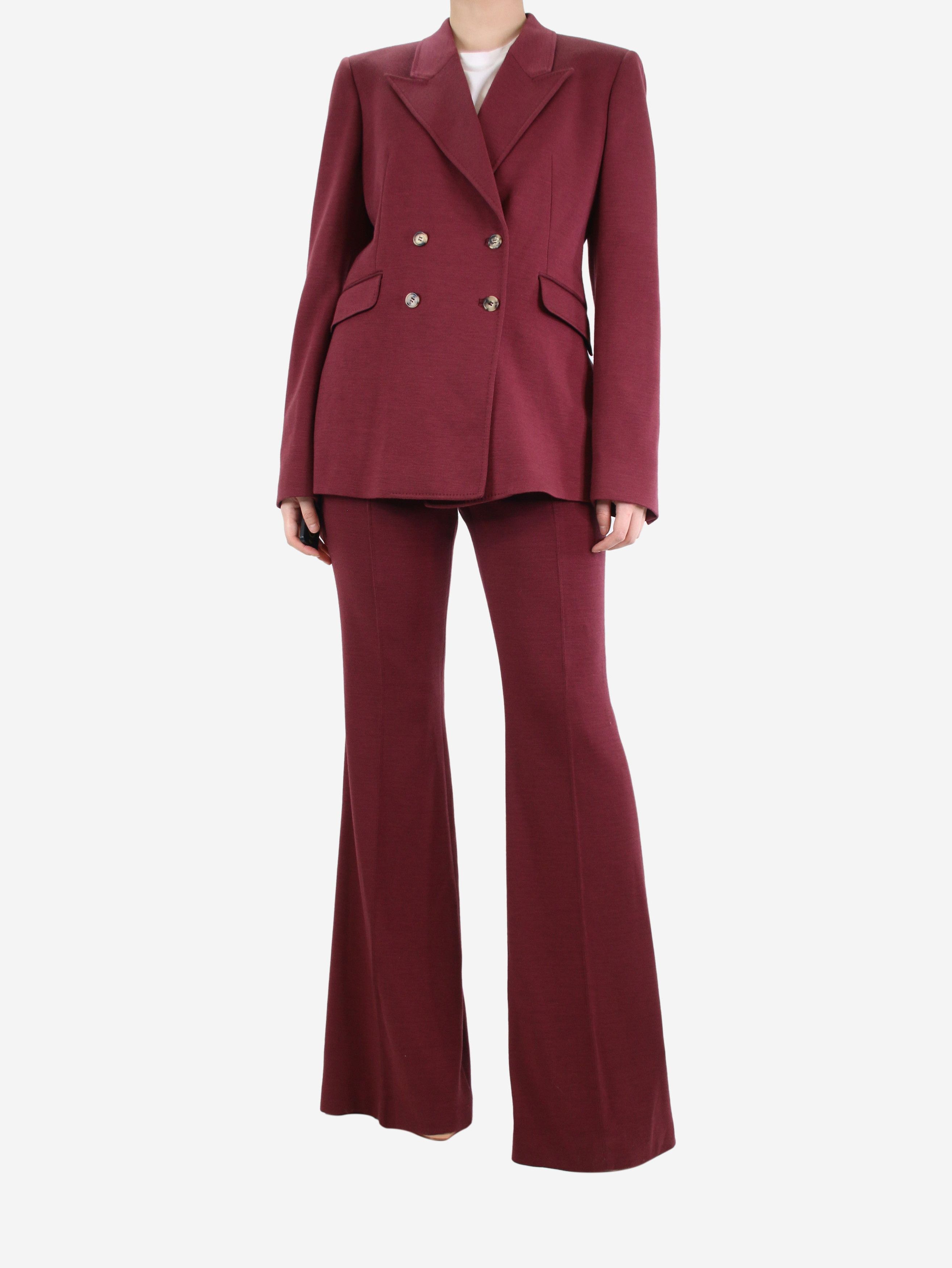 Image of Gabriela Hearst Burgundy Double-Breasted Blazer-Trousers Set - Size Uk 12, Women's