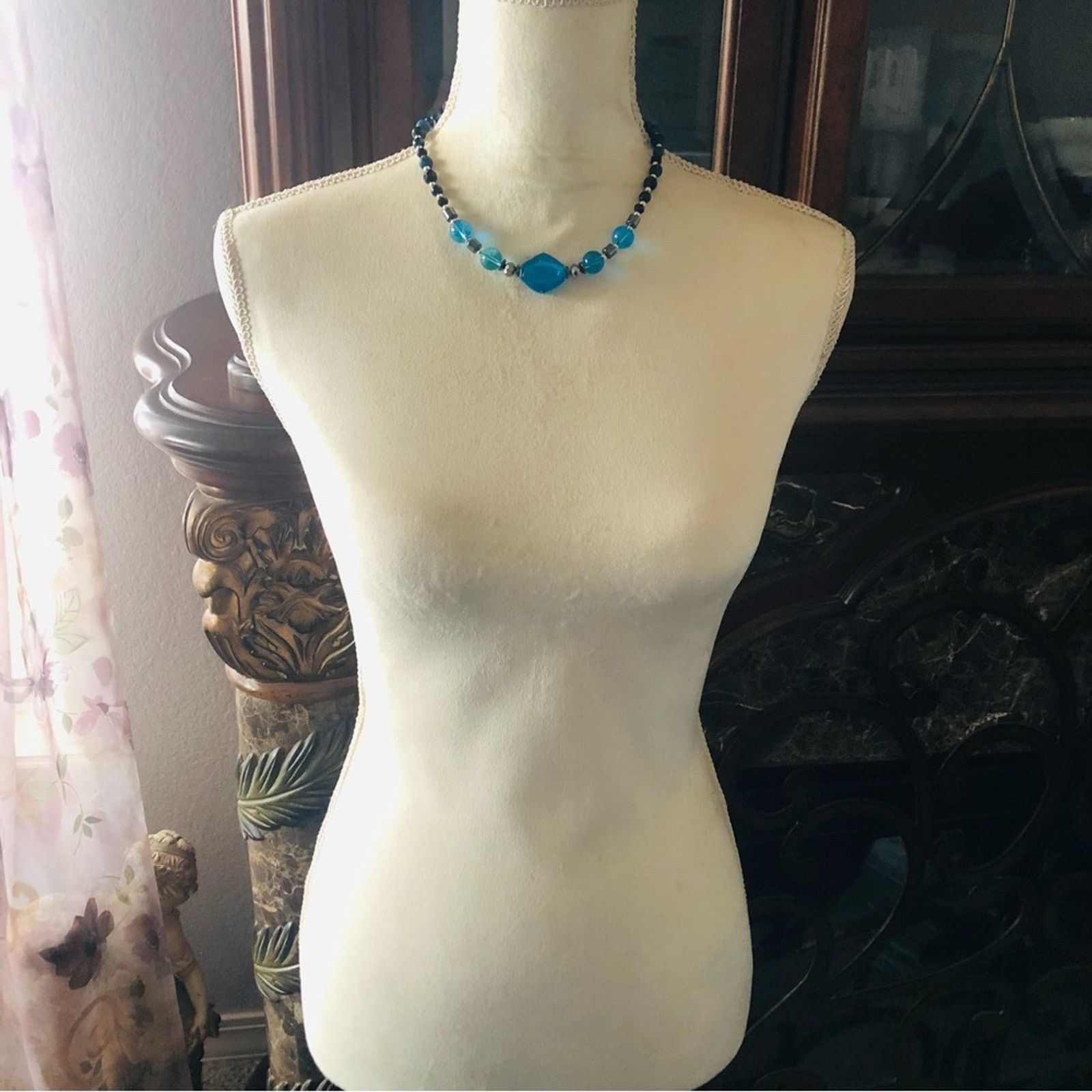 Handmade Handcrafted repurpose glass apatite agate hematite necklace Size ONE SIZE - 5 Thumbnail