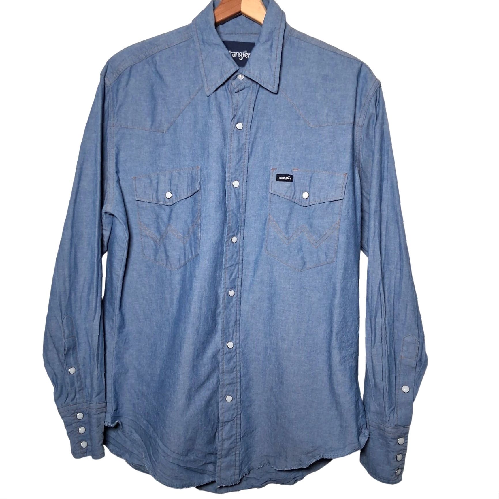 Wrangler Wrangler Pearl Snap Shirt Men M Blue Chambray Western Wear Button-Up Shirt Size US M / EU 48-50 / 2 - 2 Thumbnail