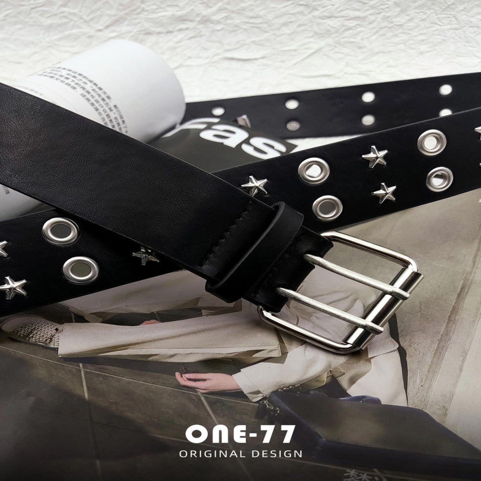 Leather Black Star-Studded Belt Size ONE SIZE - 11 Thumbnail