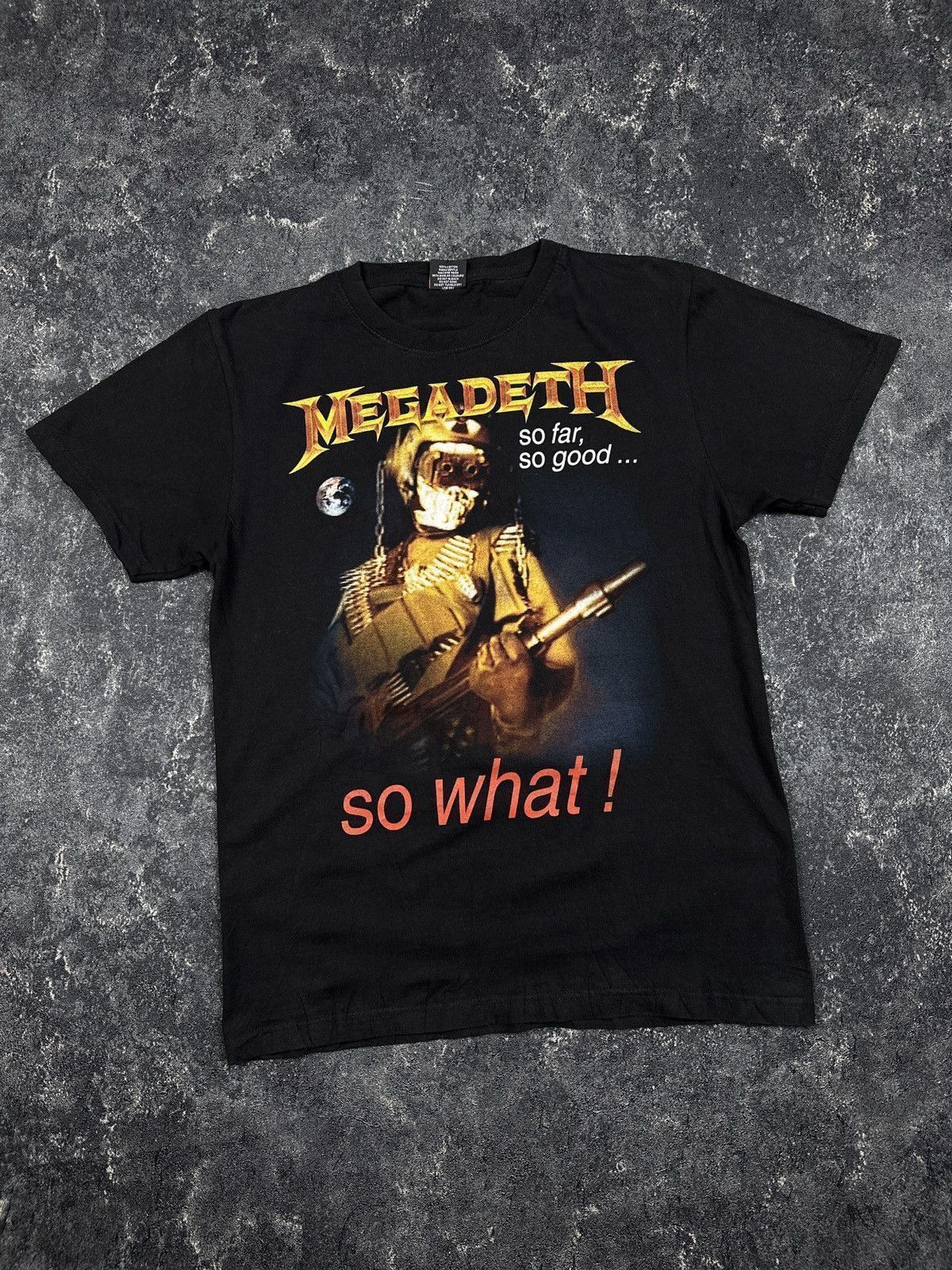 Vintage Megadeth Band T Shirt So Far! So Good Crazy Print