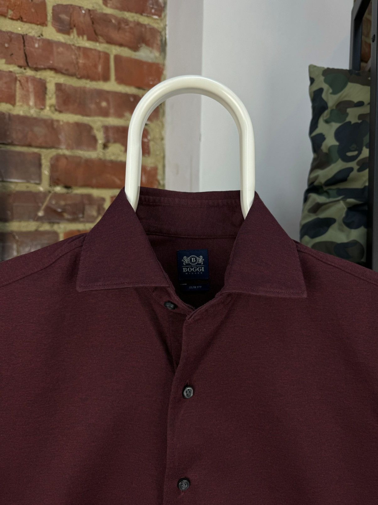 Boggi × Designer BOGGI Milano Burgundy Casual Slim Fit Long Sleeve Shirt Size US M / EU 48-50 / 2 - 4 Thumbnail
