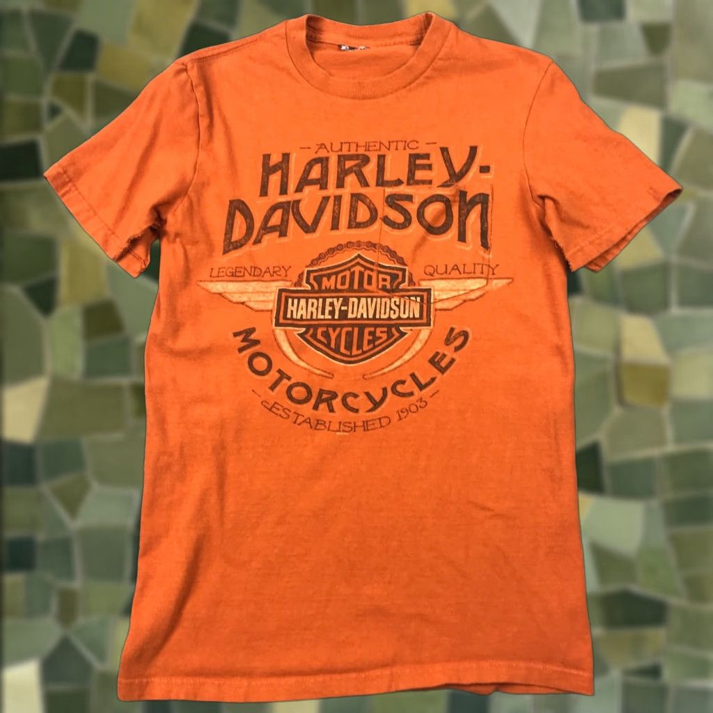 Harley Davidson Harley-Davidson Womens Shirt T-Shirt Small Orange Crew Neck Short Sleeve Slit Sleeve Casual Beach Motorcycle American Logo 90s Size S / US 4 / IT 40 - 1 Thumbnail