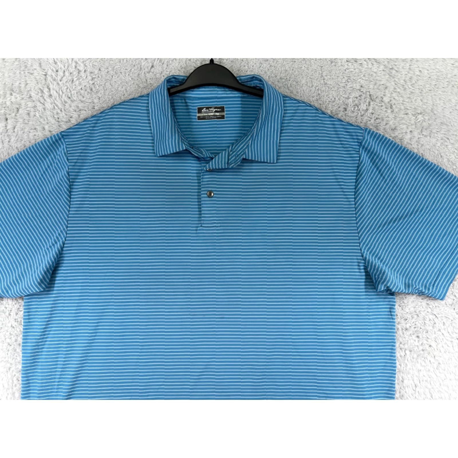 Hogan Ben Hogan Polo Shirt Adult 2XL Blue Stripe Pattern Polyester Golf Polo Shirt Men Large Striped blue 2XL Ben Hogan Mens Polo Size US XXL / EU 58 / 5 - 4 Thumbnail