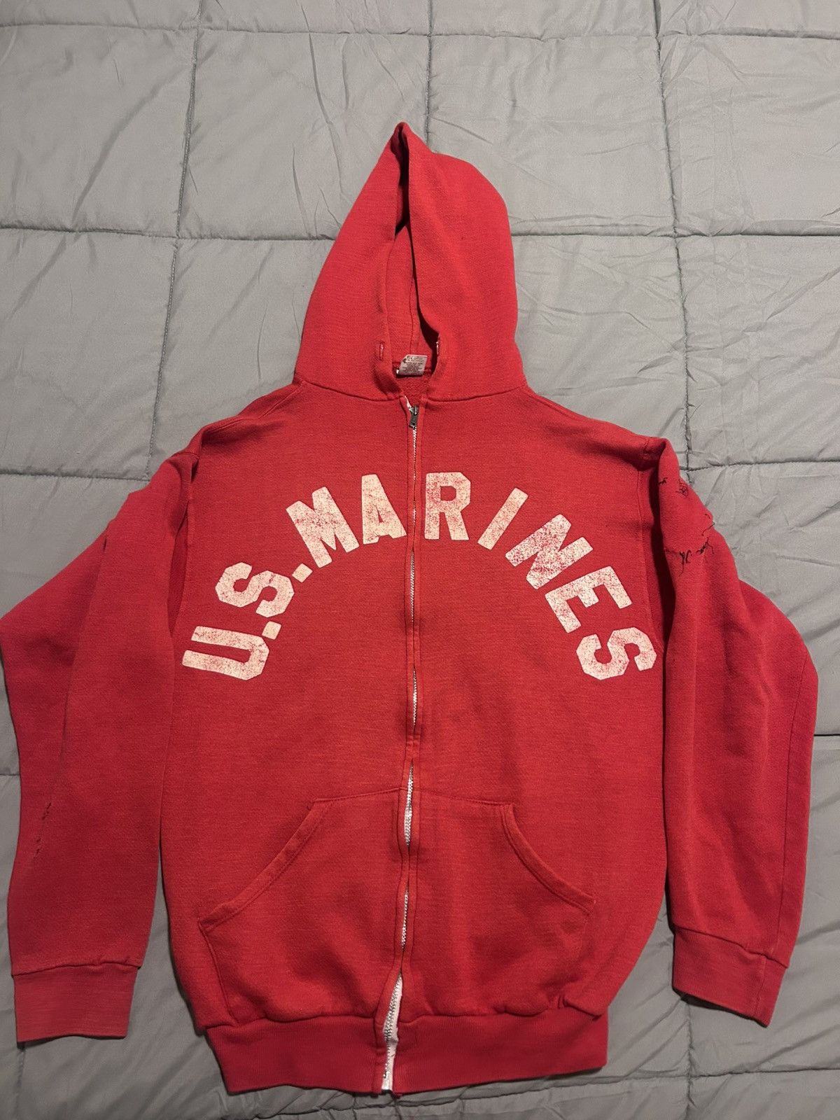 Russell Athletic True Vintage 1970s US MARINES Russell Hoodie 20x24 Talon zip Size US XXS / EU 40 - 1 Thumbnail