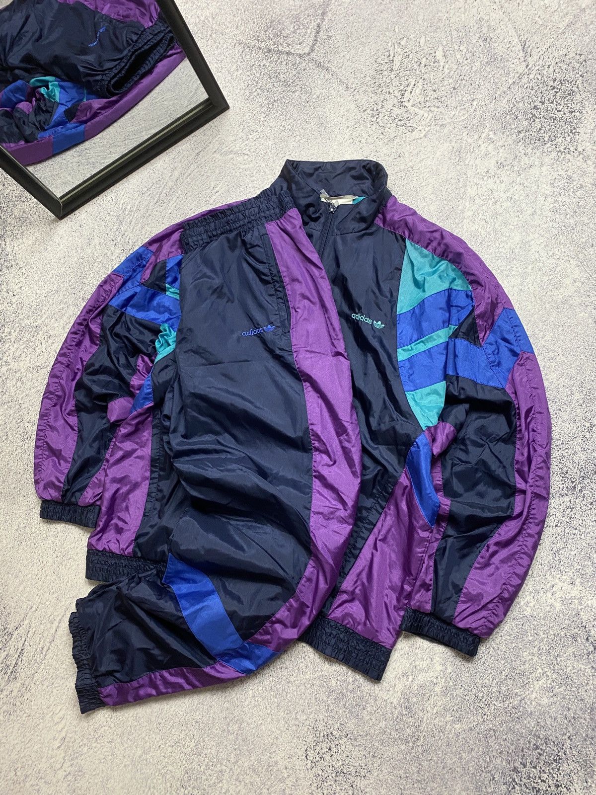 Adidas × Vintage Vintage Adidas Multicolour Nylon Tracksuit Set Jacket Pants Size US M / EU 48-50 / 2 - 2 Thumbnail