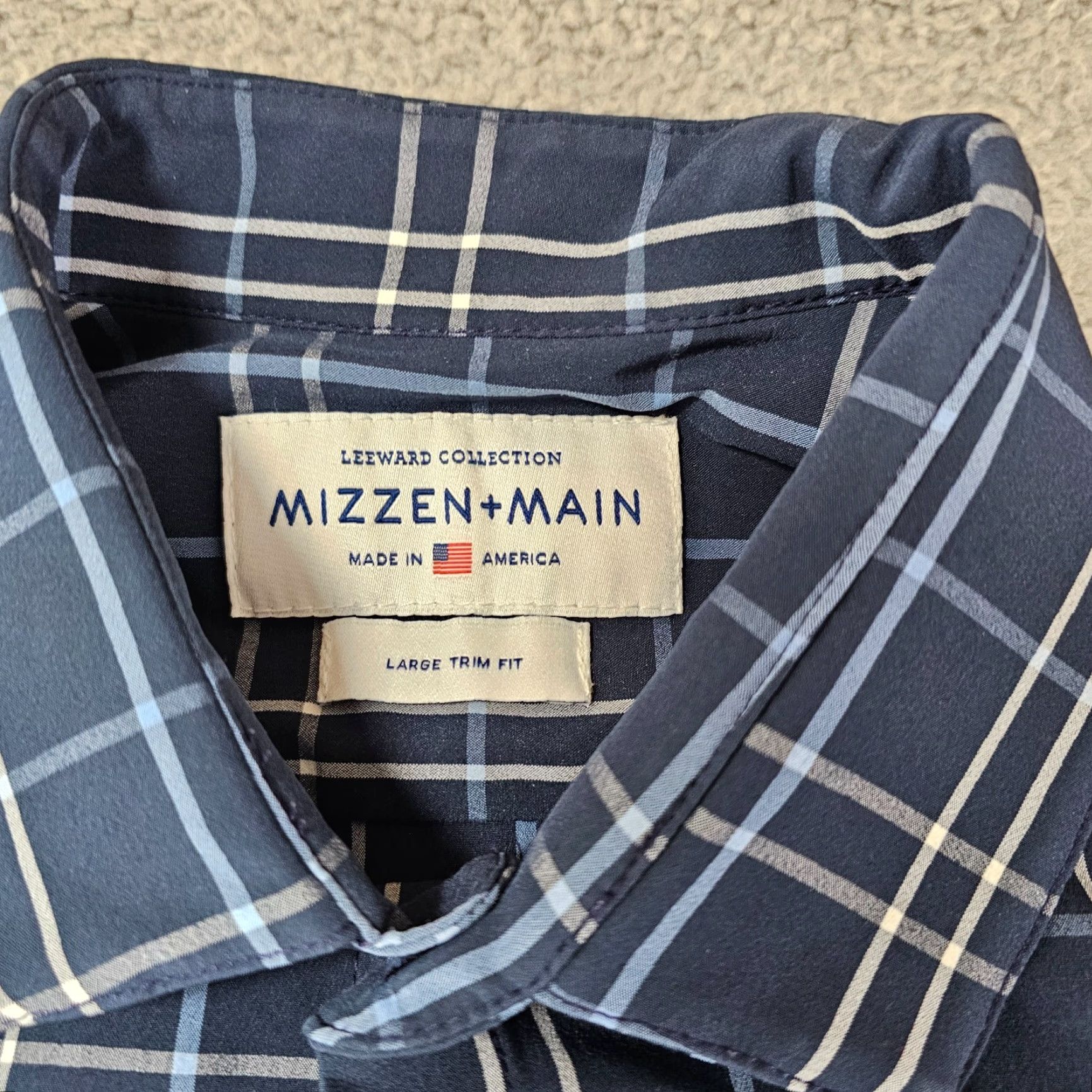 Mizzen+Main VINTAGE Mizzen+Main Dress Shirt Men's Large Trim Navy White Check Stretch Performance Size 42R - 4 Thumbnail