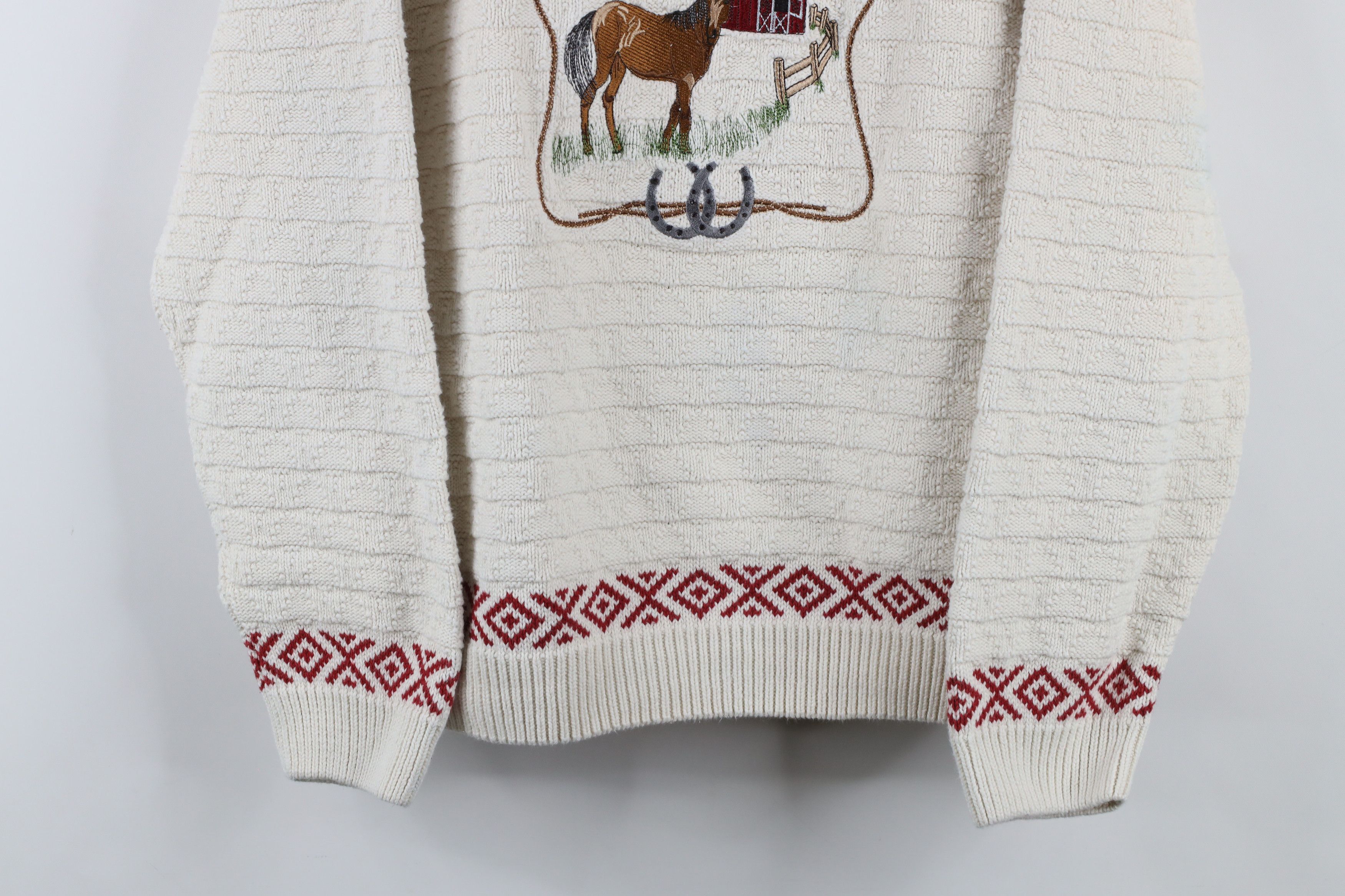 Cabelas × Vintage Vintage 90s Cabelas Horse Equestrian Knit Sweater Cream Size M / US 6-8 / IT 42-44 - 3 Thumbnail