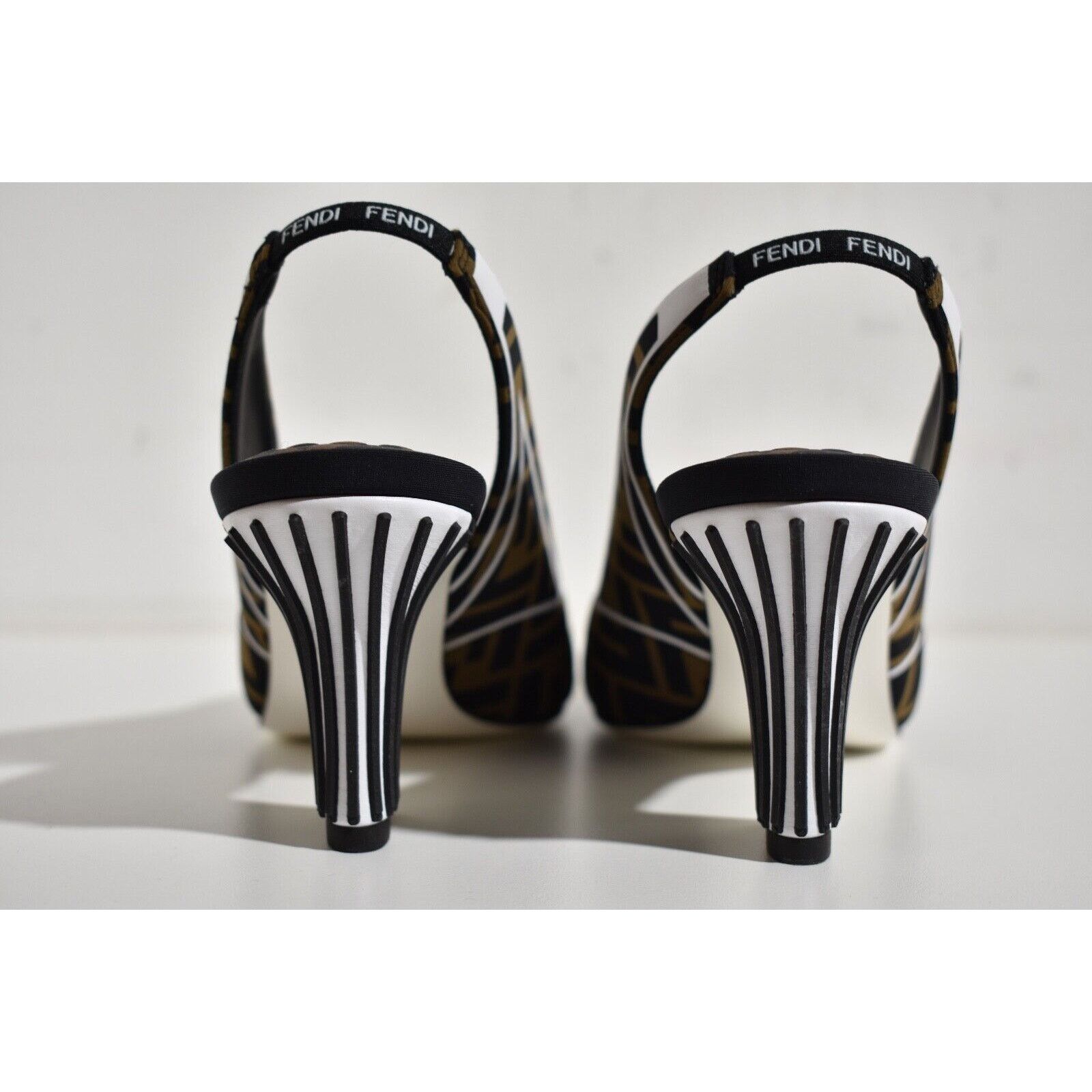 Fendi Freedom FF Logo Square Toe Slingback Heel Pump