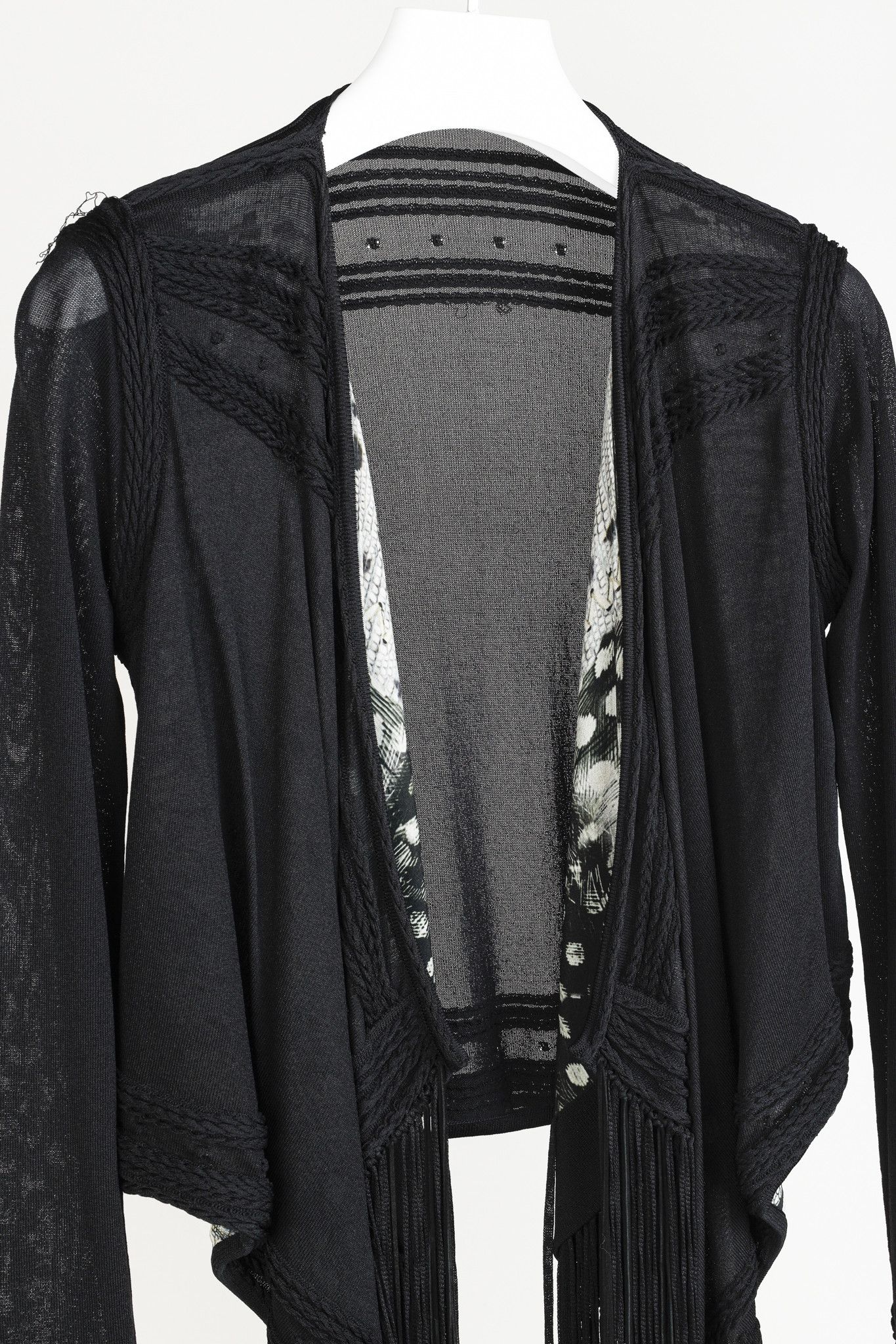Roberto Cavalli Roberto Cavalli Black Fringe Shawl Cardigan Size M / US 6-8 / IT 42-44 - 3 Thumbnail