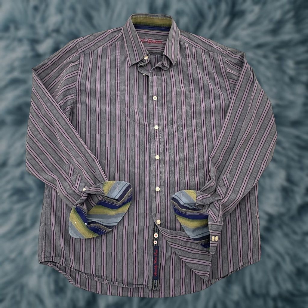 Robert Graham ROBERT GRAHAM Striped Button-Up Shirt Adult Large Purple Gray Long Sleeve Mens Size US L / EU 52-54 / 3 - 1 Thumbnail