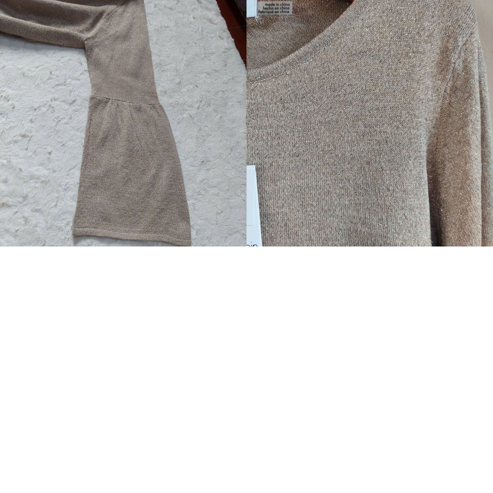 Calvin Klein Calvin Klein Womens Knit Metallic Bell Sleeves Sweater Medium Tan Pullover New Size M / US 6-8 / IT 42-44 - 8 Thumbnail