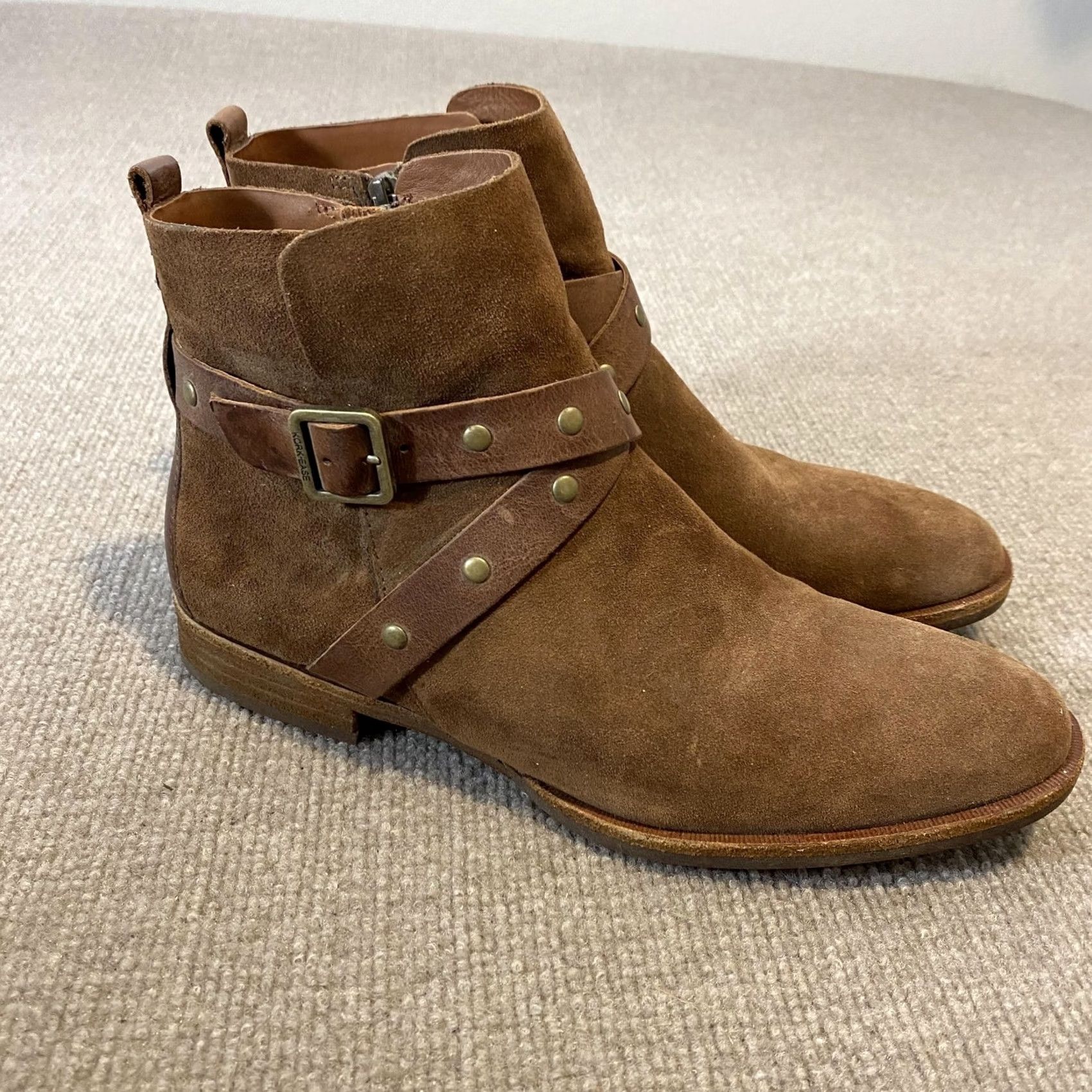 Vintage Kork-Ease Booties Womens Size 8.5 Brown Leather Ankle Strap Studded Zip K69006 Bootie Shoes Womens Brown Leather Studded Zip Ankle Bootie 8.5 Size US 9 / IT 39 - 2 Thumbnail