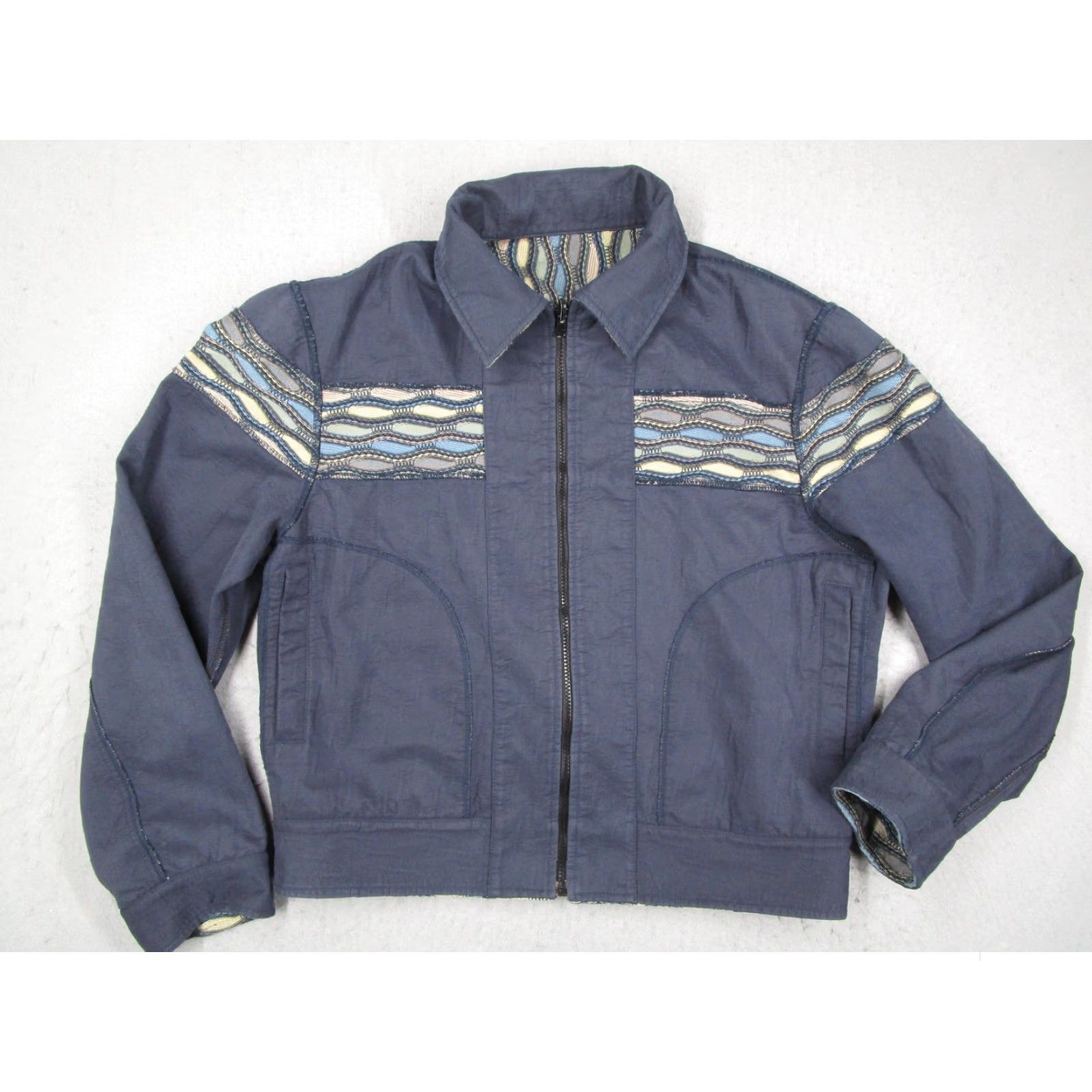 Coogi Vintage Yes Coogi Jacket Mens XL Blue Reversible Zip Up Woven Knit Pattern Coat Retro Size US XL / EU 56 / 4 - 2 Thumbnail