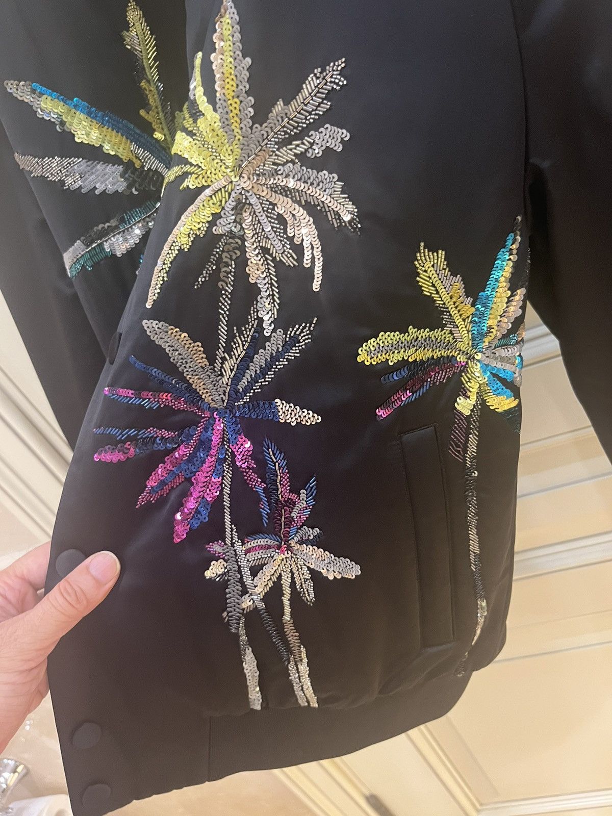 Valentino Viscose Bomber Jacket With Sequin Embroidered Palm trees Size US M / EU 48-50 / 2 - 9 Thumbnail