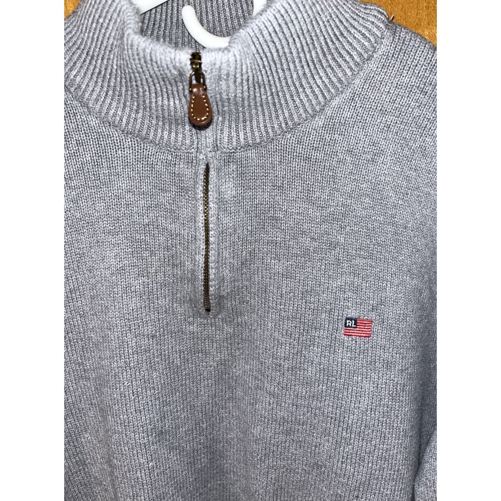 Polo Ralph Lauren VINTAGE Polo Ralph Lauren Men’s Sweater 1/4 Zip Flag Gray Cotton Long Sleeve Casual Winter Summer Fall Spring L Size US L / EU 52-54 / 3 - 2 Thumbnail