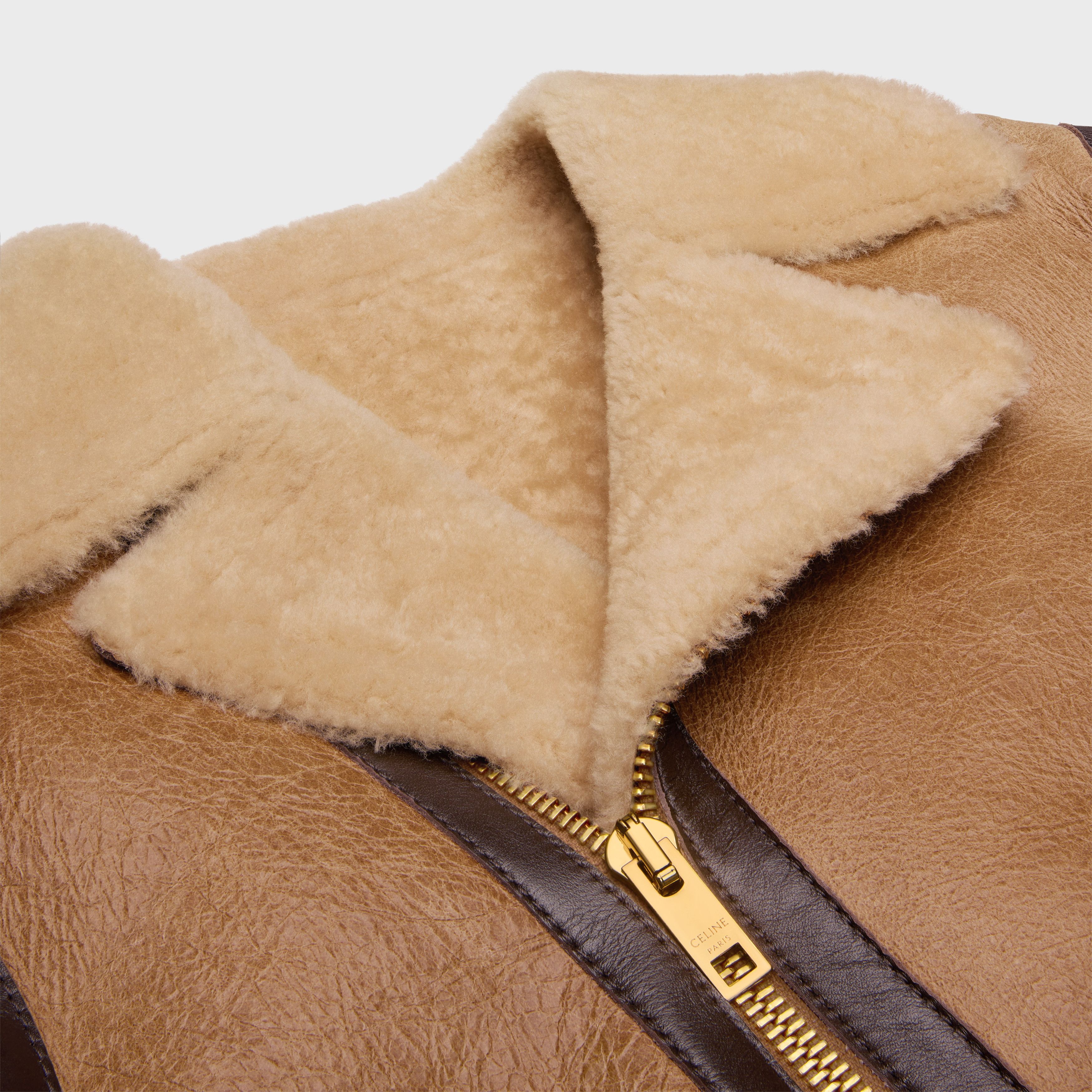 Celine o1bcso1str0925 2EG23644V Biker Jacket in Camel/Cream Size L / US 10 / IT 46 - 3 Thumbnail