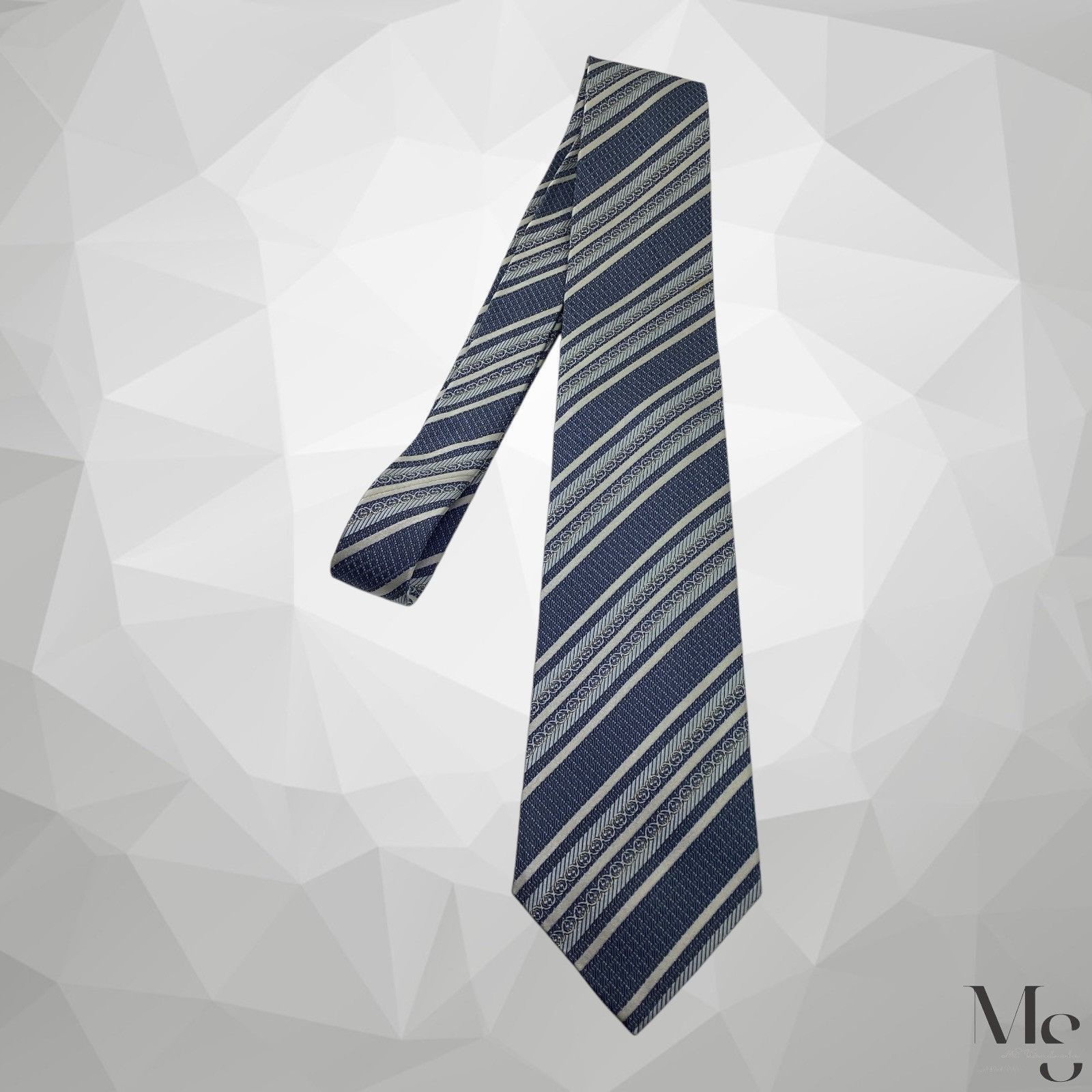 Gucci GUCCI Gray Striped Luxury Designer Silk Tie Made In Italy 58 Size ONE SIZE - 7 Thumbnail