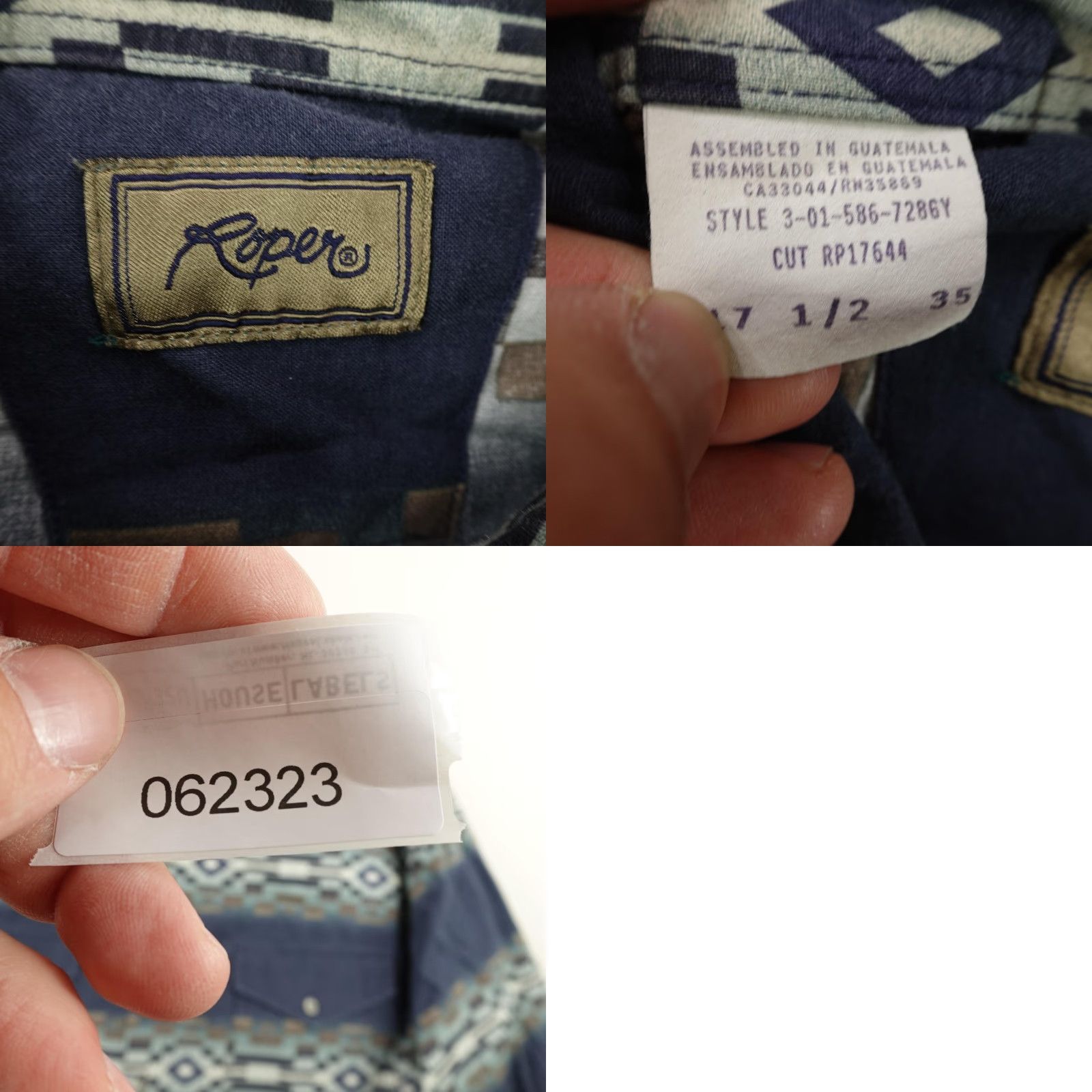 Roper VINTAGE Roper Shirt XL Blue Aztec Western Button-Up Cowboy 90s Mens Size US XL / EU 56 / 4 - 8 Thumbnail