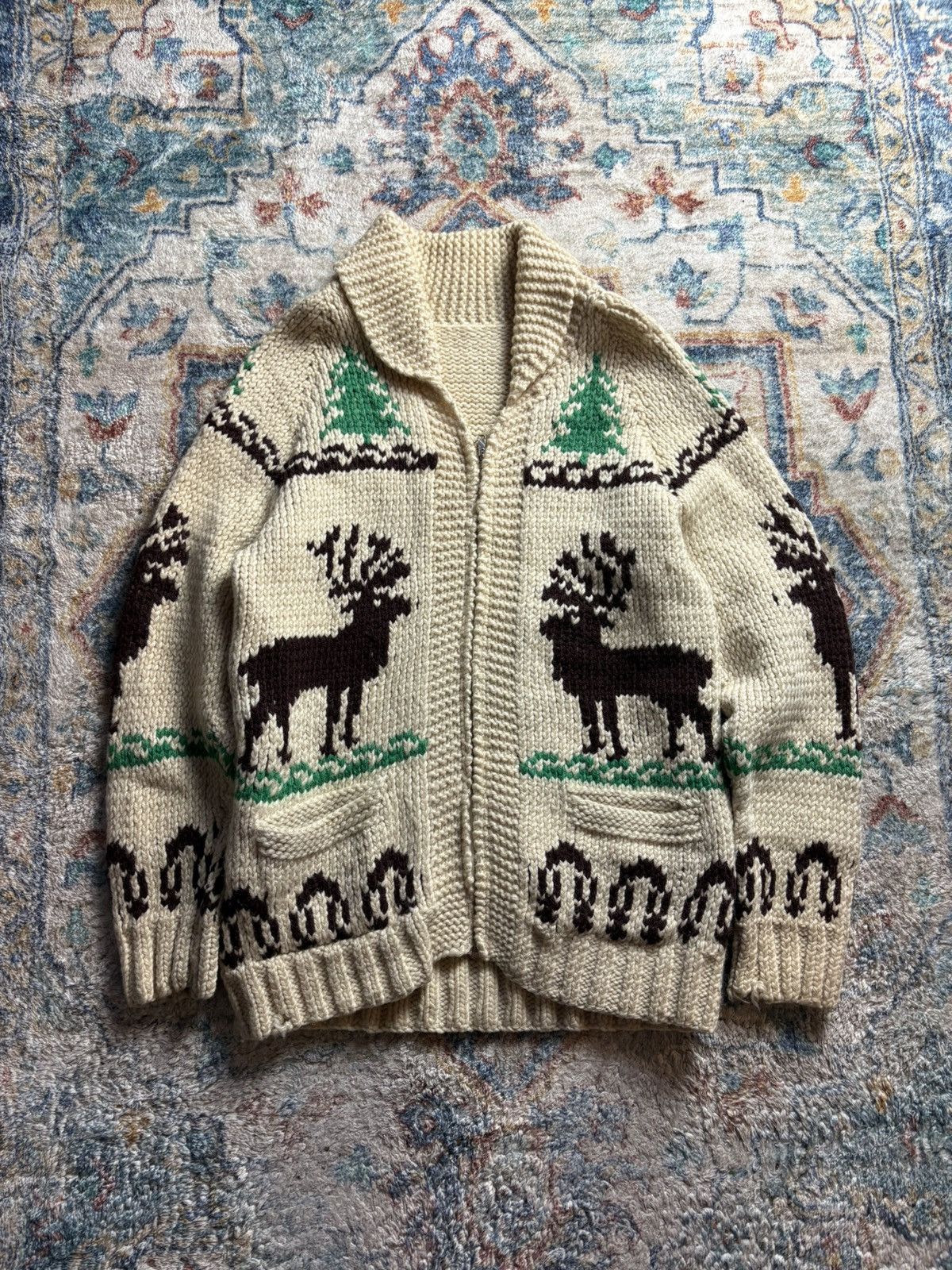Vintage Vintage 70s Deer Zip-up Wool Cowichan Sweater Medium Size US M / EU 48-50 / 2 - 1 Thumbnail