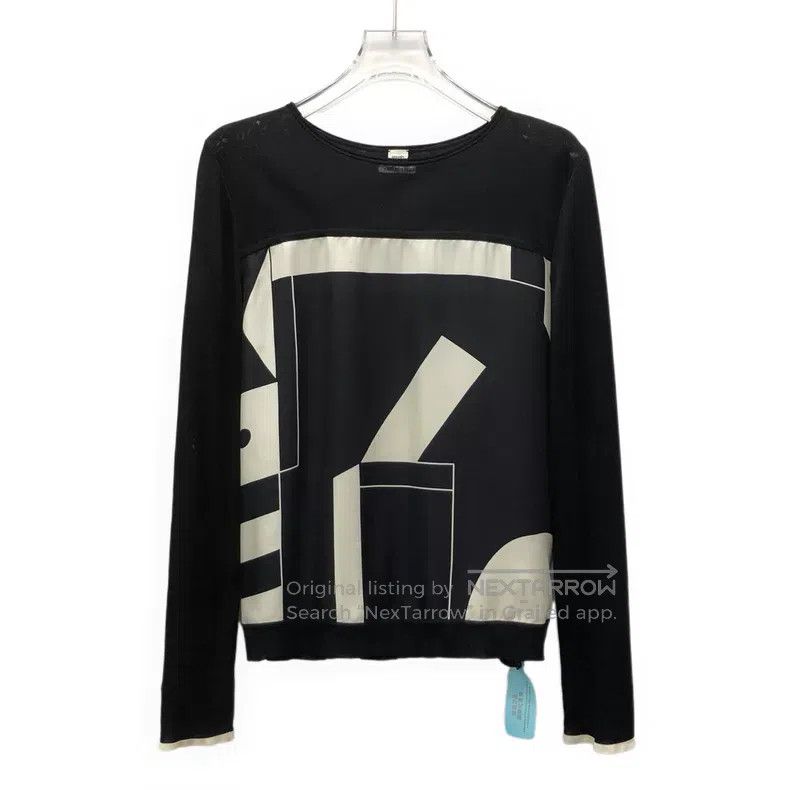 Hermes Hermes Black Geometric Pattern Printed Silk Round Neck Lon Size XXS / US 00 / IT 34 - 1 Thumbnail