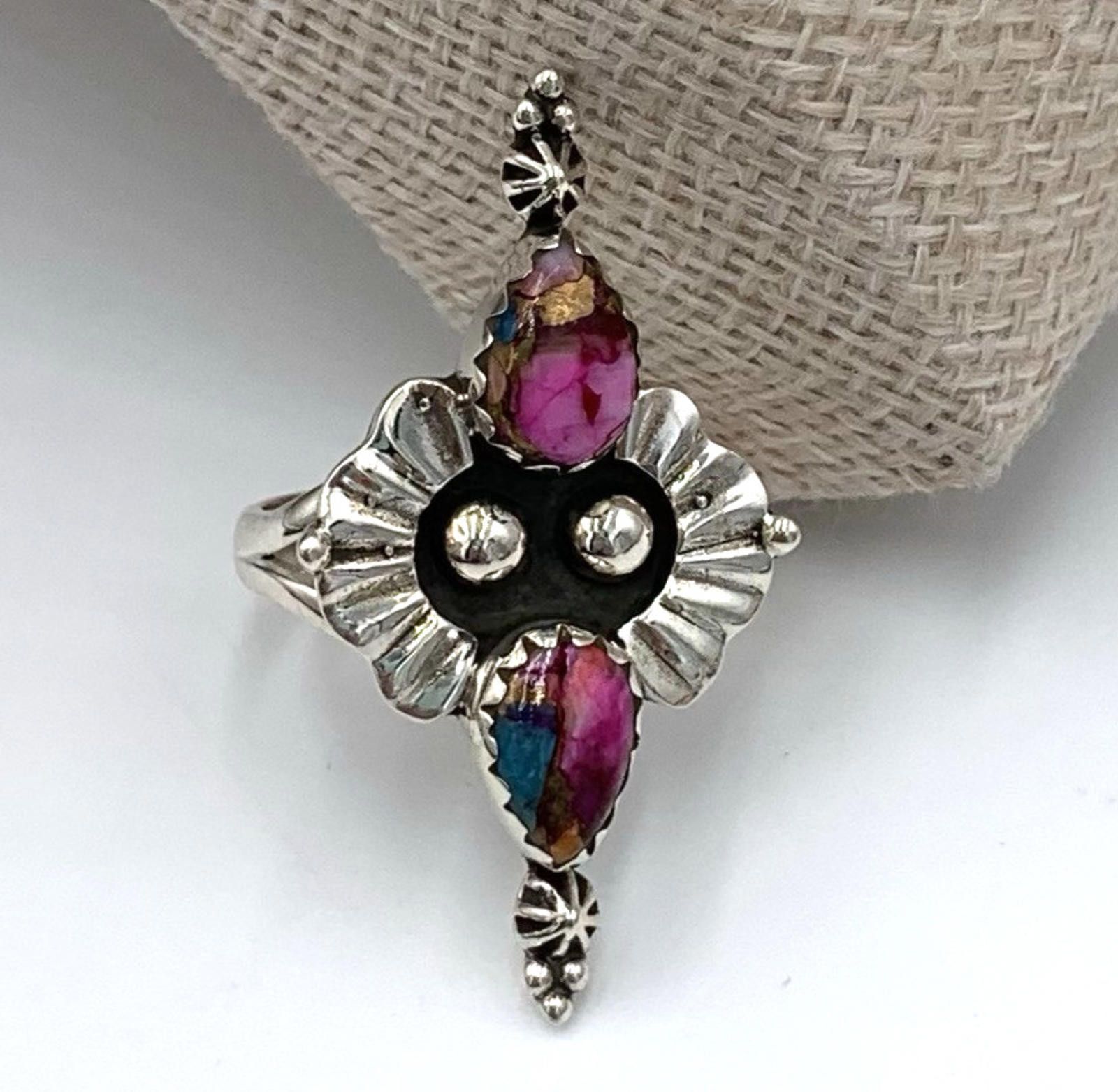 Other Native Kingman Pink Dahlia Turquoise Sterling Silver Ring Size ONE SIZE - 1 Thumbnail