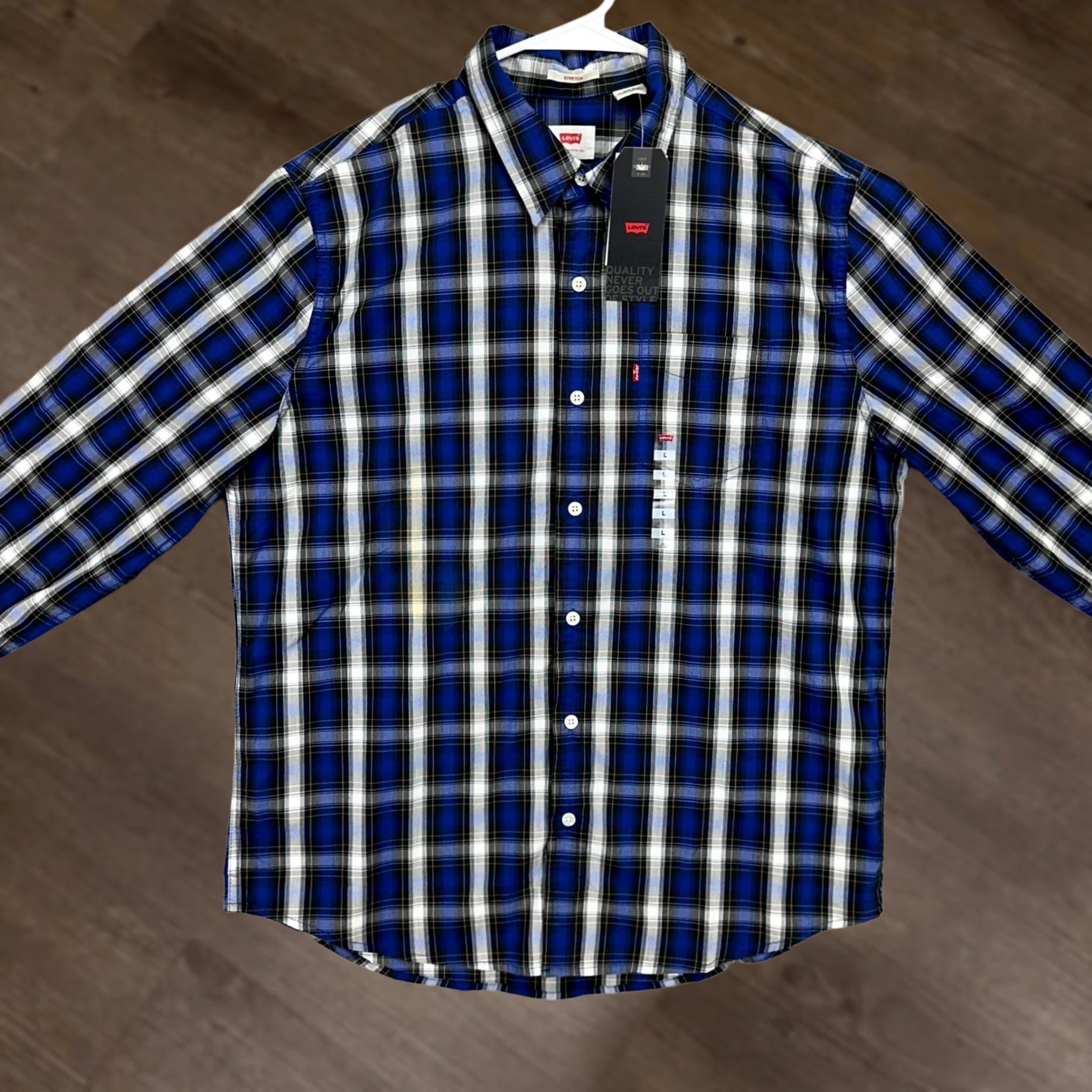 Levi's Levi's Button-Up Shirt Mens Large Blue Black Plaid Long Sleeve Stretch NEW Size US L / EU 52-54 / 3 - 1 Thumbnail
