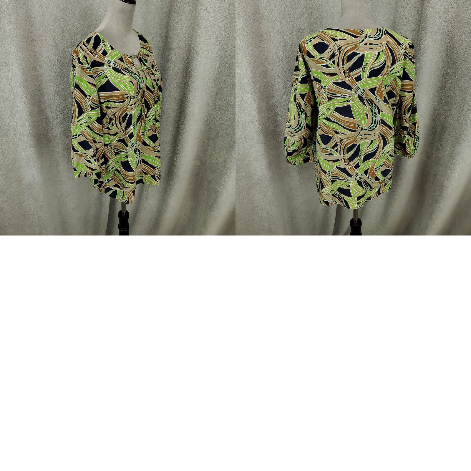 Talbots Talbots Blouse Womens 16 Multicolor Geometric 3/4 Sleeve V-Neck Tie Casual Designer Size XXL / US 16-18 / IT 52-54 - 8 Thumbnail