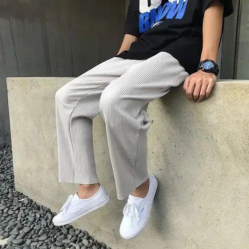 Vintage Pleated Straight Pants, Elastic Waist Size US 28 / EU 44 - 4 Thumbnail