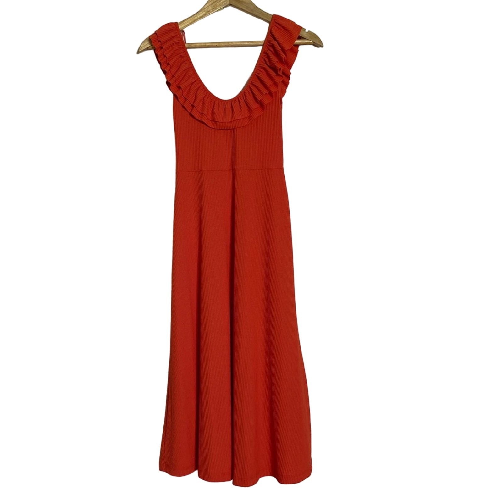 Zara Zara Ruffle Ribbed Midi Dress Orange Size S Size S / US 4 / IT 40 - 3 Thumbnail