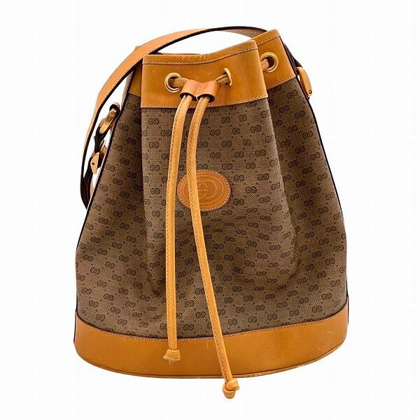 Gucci Gucci Micro GG Bucket Bag Leather Shoulder Bag 001860533 in Brown, Women's