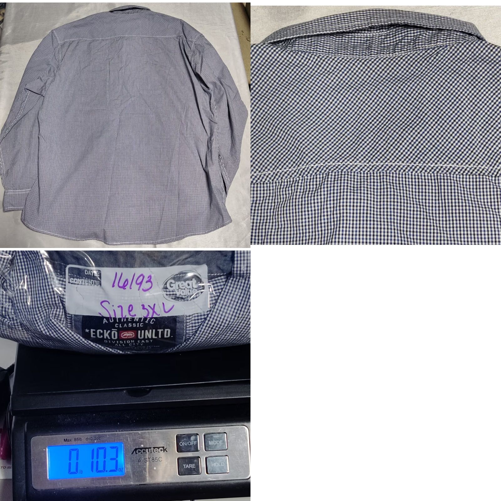 Ecko Unltd. ECKO UNLTD Men 3XL Blue Black Mini Check 100% Cotton Long Sleeve Button-Up Shirt EUC Size US XXL / EU 58 / 5 - 10 Thumbnail